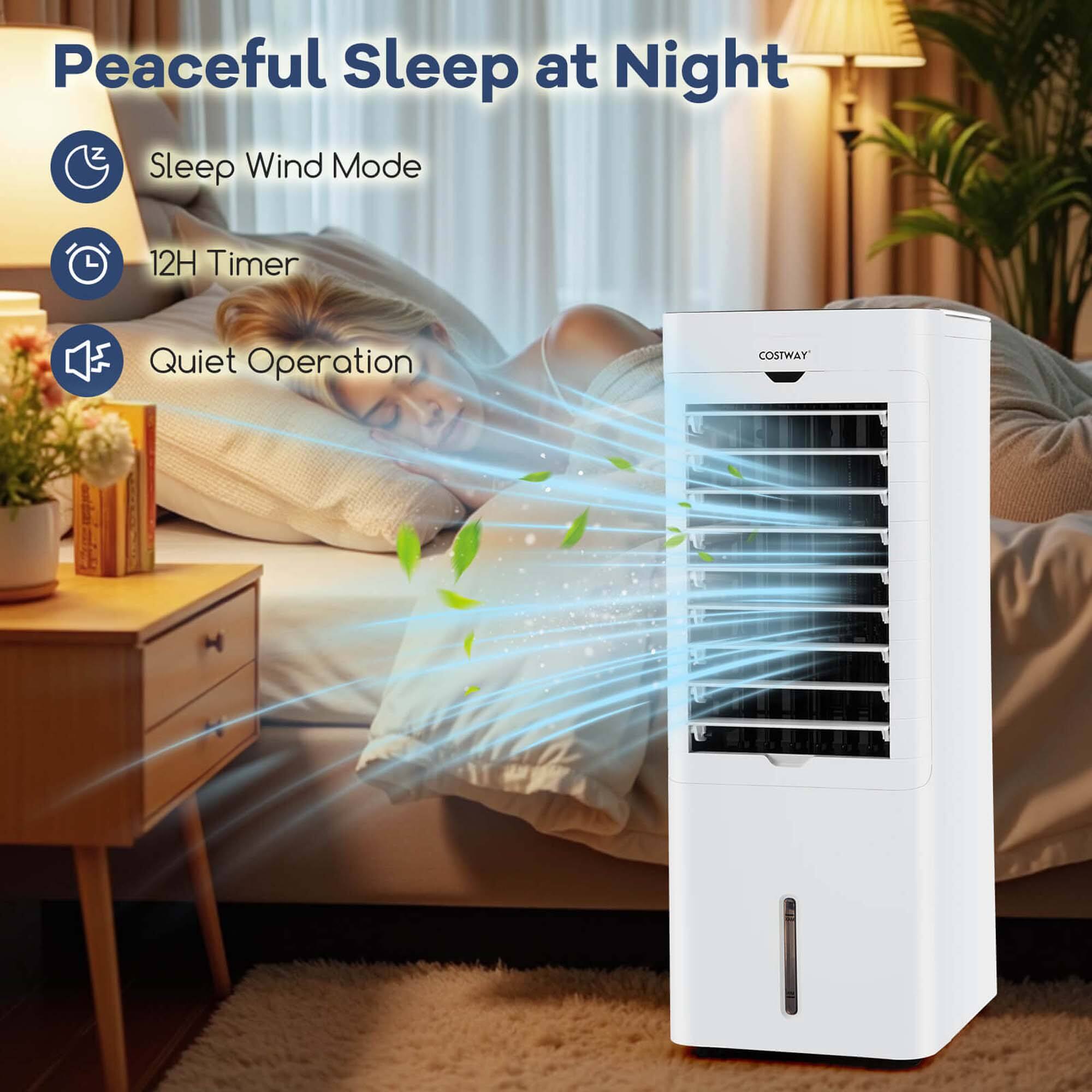 Peaceful Sleep at Night Sleep Wind Mode 12H Timer Quiet Operation COSTWAY