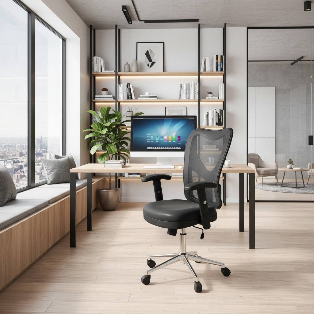 Alt View 5. Forest'nSky - Mobili High-Back Mesh Office Chair with Chrome Base, Black, Ergonomic Task Chair - Black.