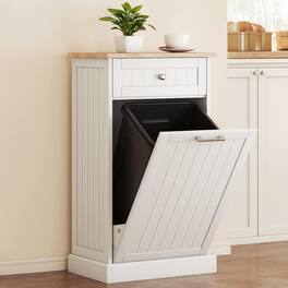 Homcom - Kitchen Tilt Out Trash Bin Cabinet Free Standing Recycling Cabinet 10 Gallon Trash Can Holder With Drawer - White