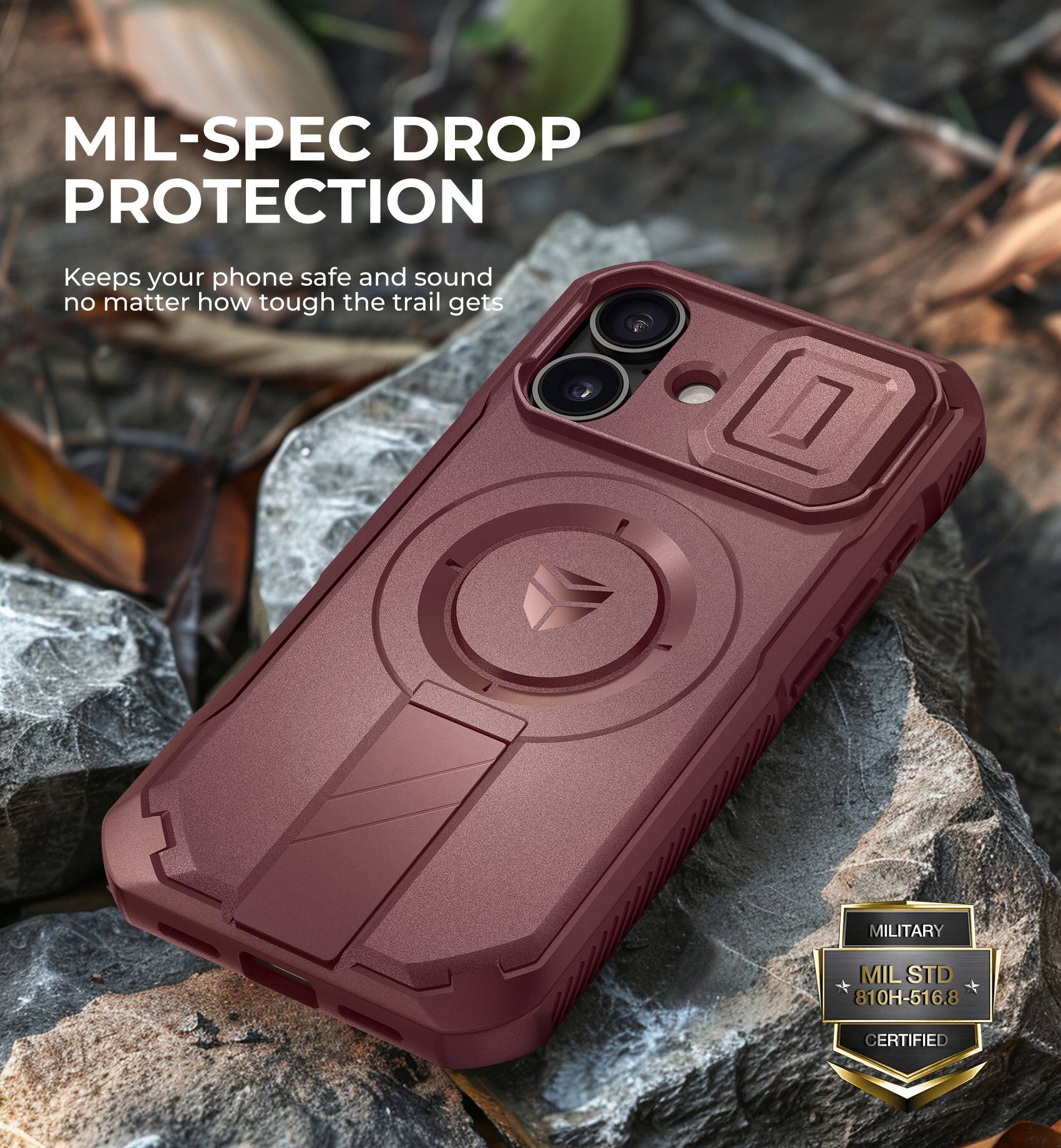 MIL-SPEC DROP PROTECTION
Keeps your phone safe and sound no matter how tough the trail gets
MILITARY MIL STD 810H-516.8 CERTIFIED