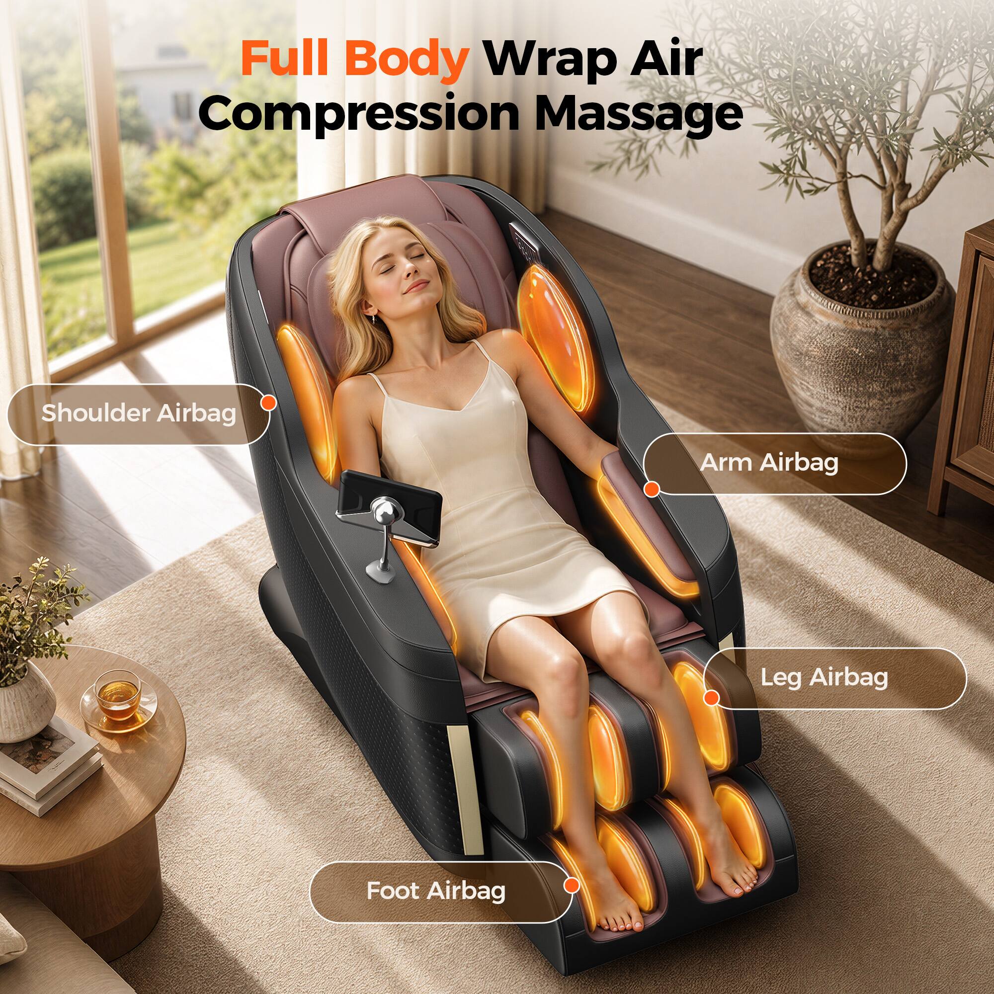 Full Body Wrap Air Compression Massage

- Shoulder Airbag
- Arm Airbag
- Leg Airbag
- Foot Airbag
