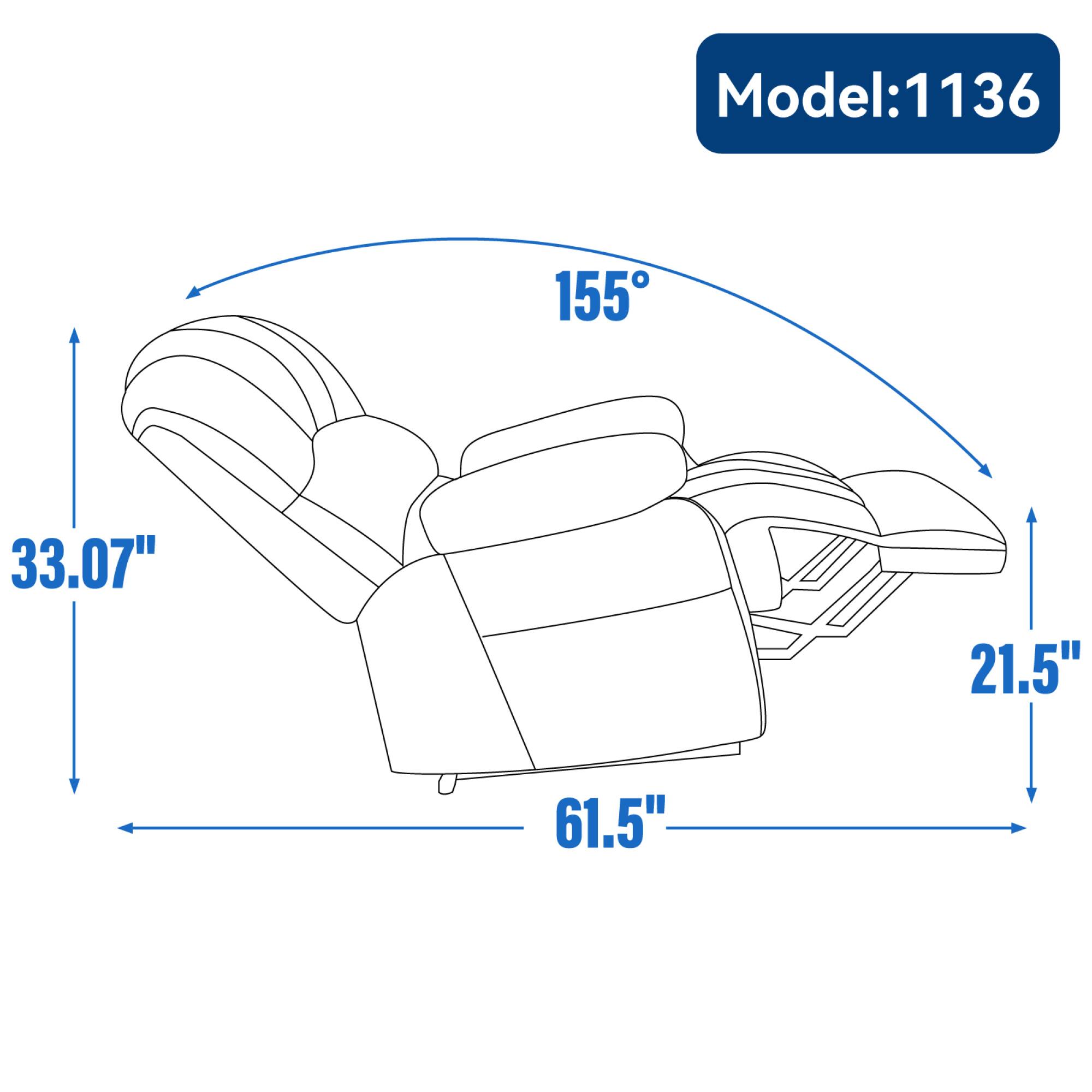 Model: 1136  
155°  
33.07"  
21.5"  
61.5"