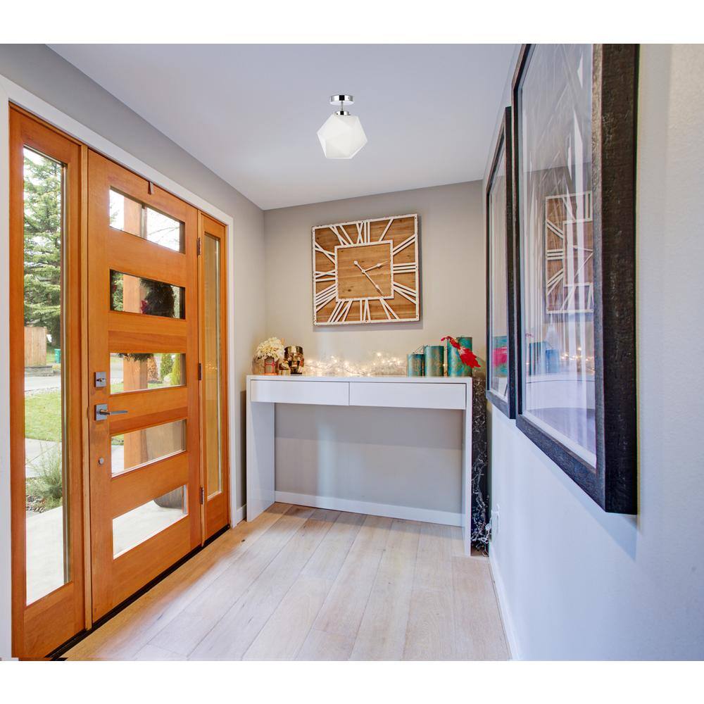 Left. Living District - Lawrence 1 light chrome and white glass flush mount - Chrome And White.