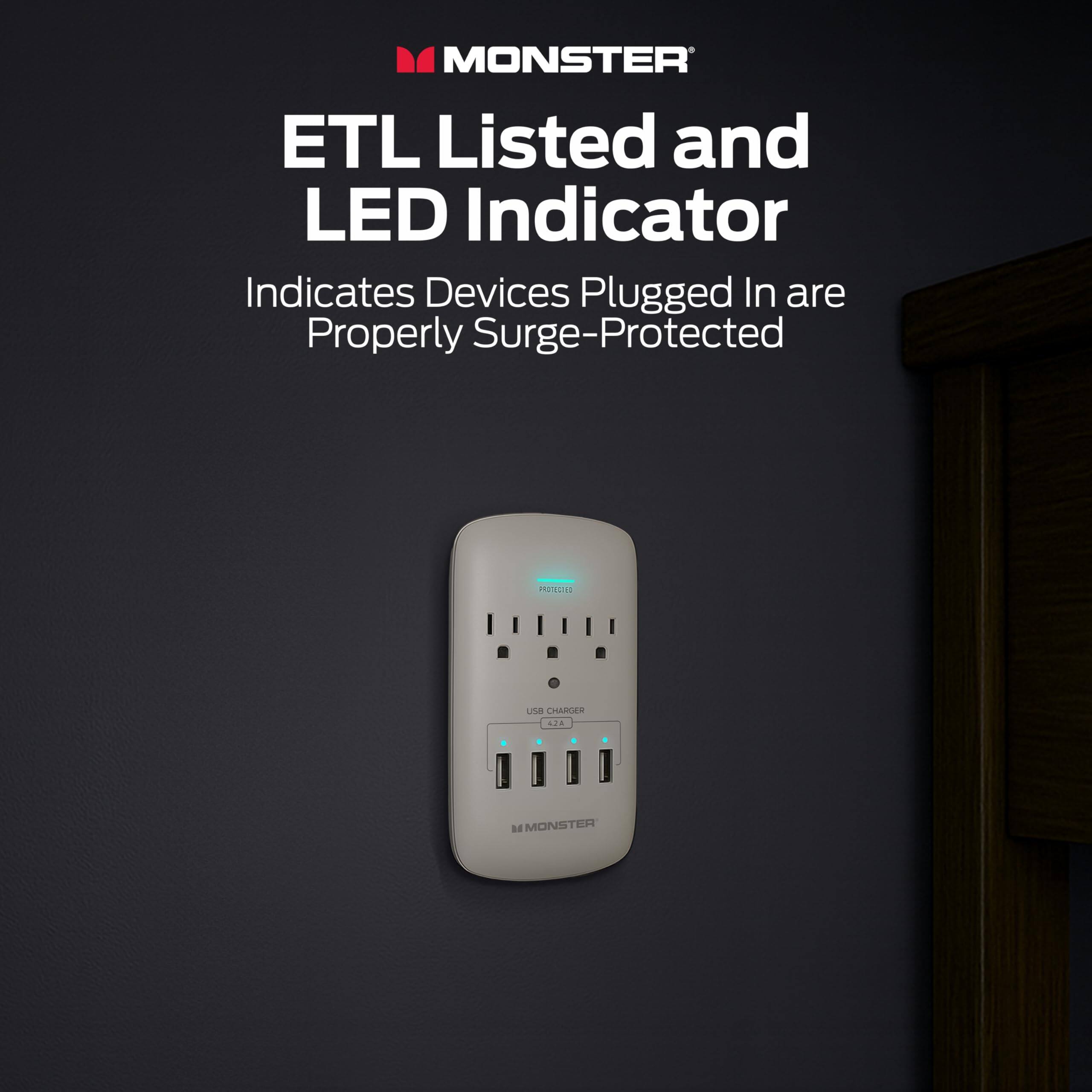 MONSTER ETL Listed and LED Indicator Indicates Devices Plugged In are Properly Surge-Protected

PRETAIS Use Charger AA de Monster