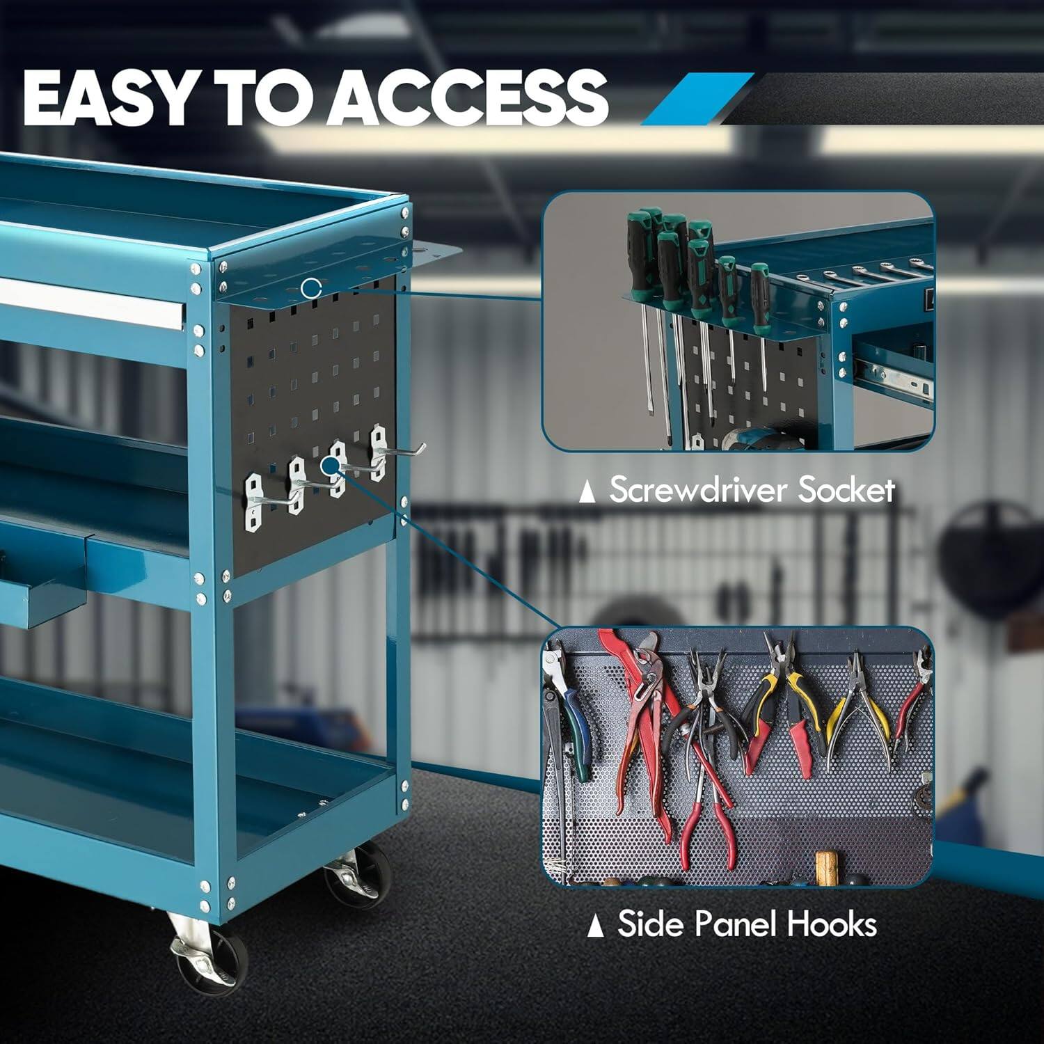 EASY TO ACCESS
Screwdriver Socket
Side Panel Hooks
