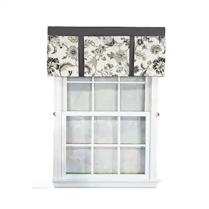 Front. RLF Home - RLF Home Zanzibar Pleated 100% Cotton Rod Pocket Window Valance 50" x 17" Gray - Gray.