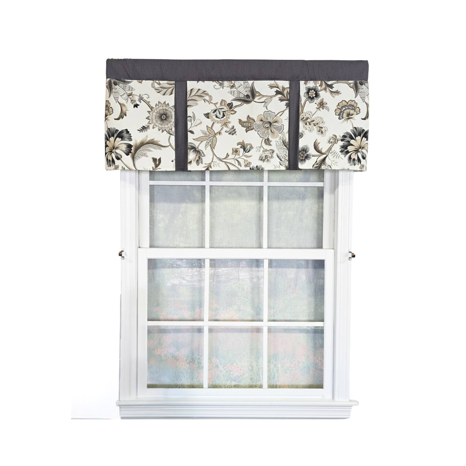 Front. RLF Home - RLF Home Zanzibar Pleated 100% Cotton Rod Pocket  Window Valance 50" x 17" Gray - Gray.