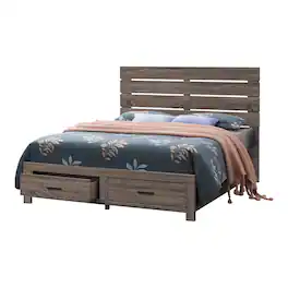 Manhattan Lane - Ach Wood Queen Storage Bed with 2 Drawers, Plank Style Headboard - Brown