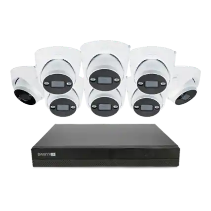 Front. Swann - AdvancedX Series / NVR-16ADVANX / 2TB / 8x NHD-ADVANXD 4K Spotlight Dome IP Cameras / Power over Ethernet (PoE) - Black.