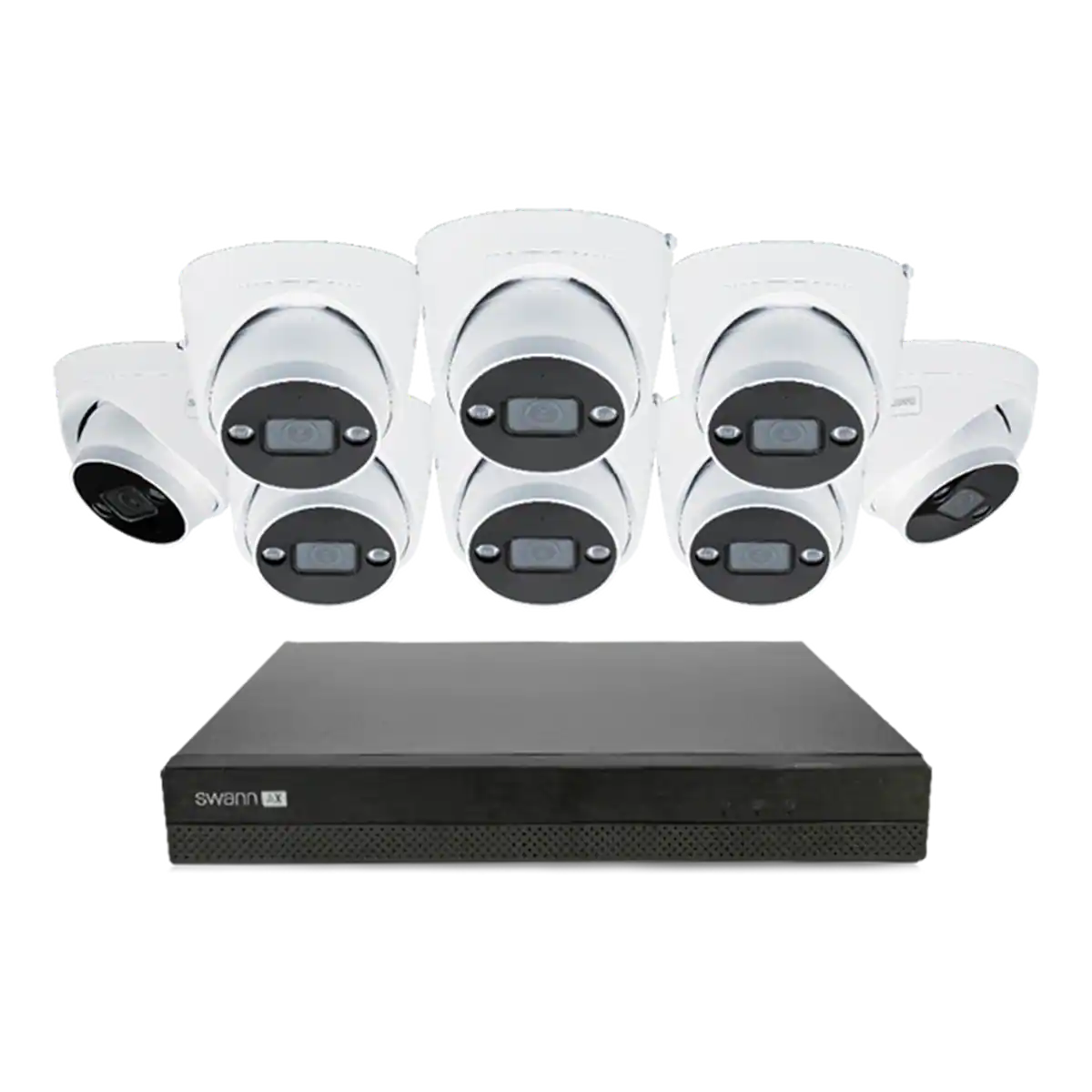 Swann - AdvancedX Series / NVR-16ADVANX / 2TB / 8x NHD-ADVANXD 4K Spotlight Dome IP Cameras / Power over Ethernet (PoE) - Black