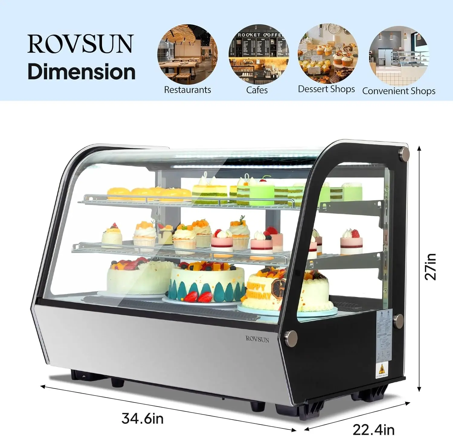 ROVSUN Dimension  
Restaurants  
Cafes  
Dessert Shops  
Convenient Shops  

ROCKET COFFEE  

27in  
34.6in  
22.4in