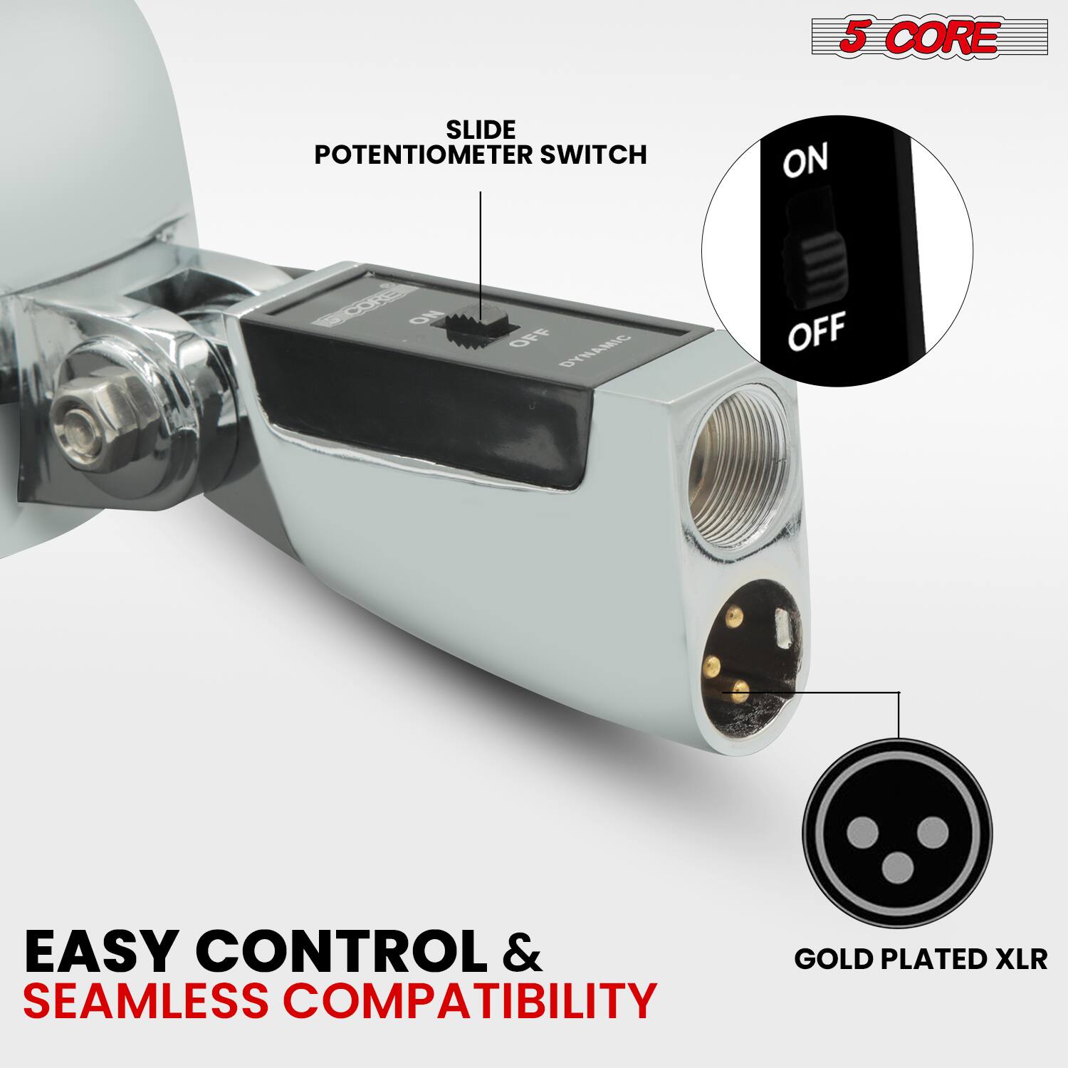 5 CORE SLIDE POTENTIOMETER SWITCH ON ECOS ON OFF DYNAMIC OFF EASY CONTROL & GOLD PLATED XLR SEAMLESS COMPATIBILITY