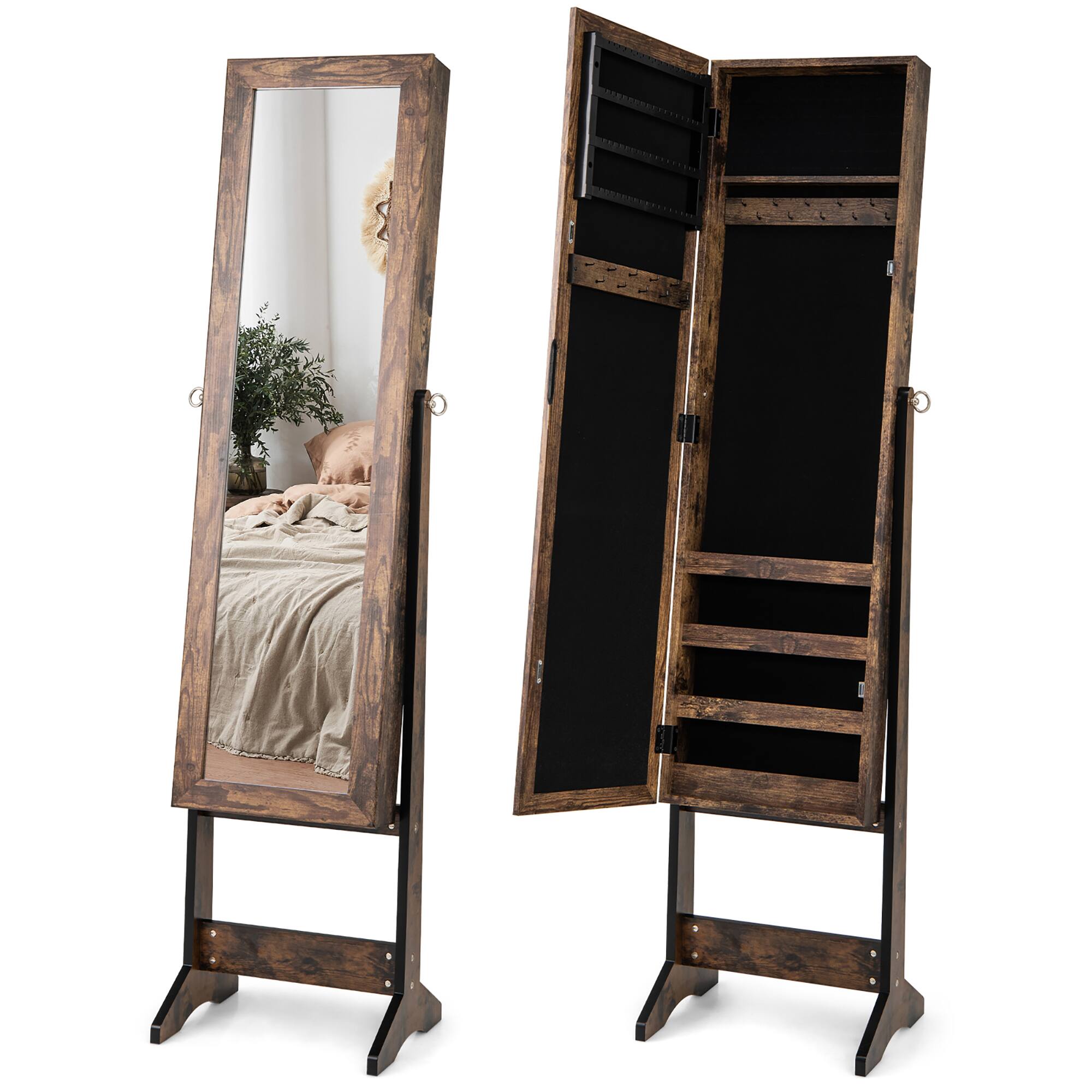 Alt View 9. Gymax - Gymax Jewelry Mirrored Cabinet Armoire Organizer Storage Box w/ Stand Christmas Gift Brown - Brown.