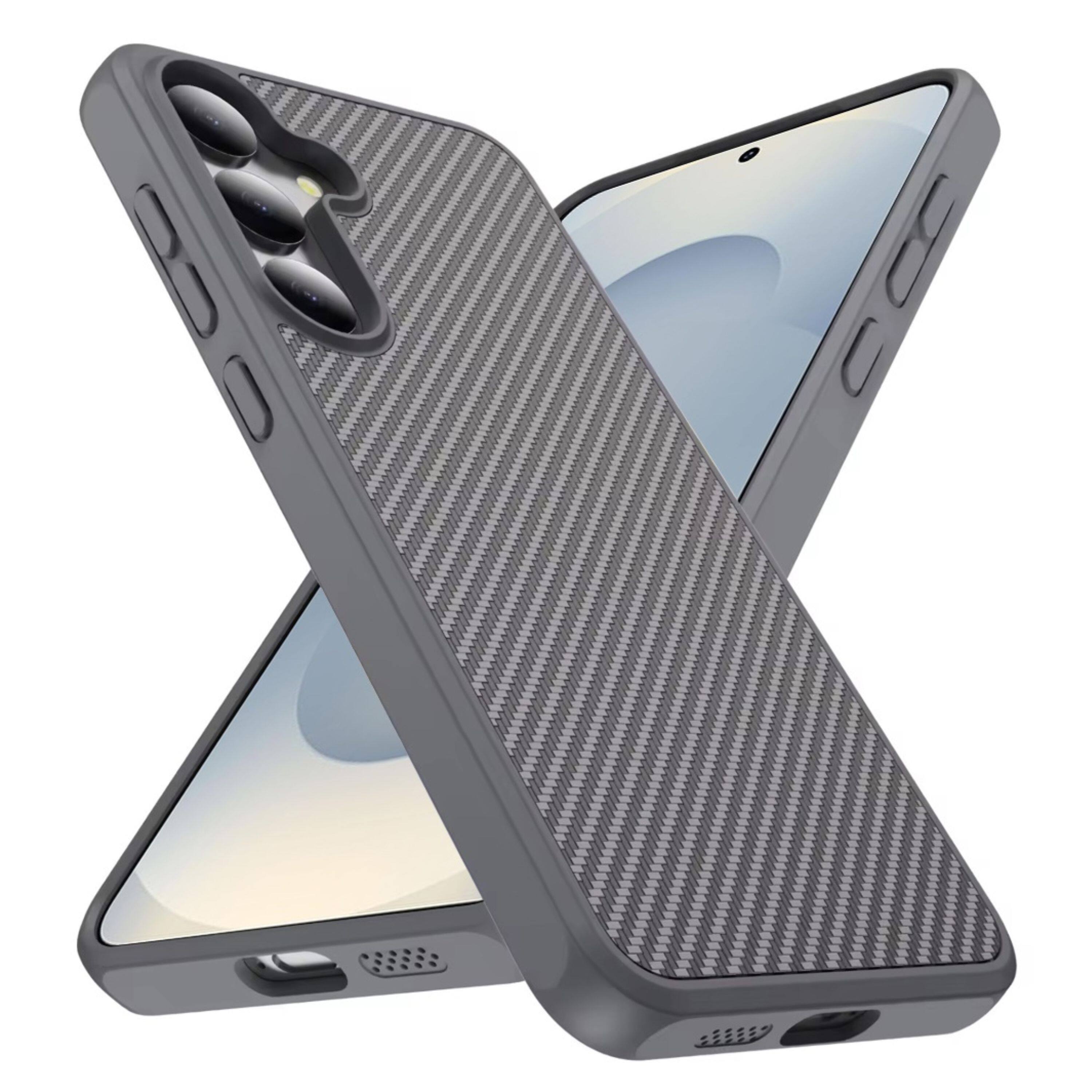 Left. Kitcheniva - Carbon Print Hidden Magnetic Circle Phone Case With Tempered Glass For Samsung Galaxy S26 Grey - Grey.