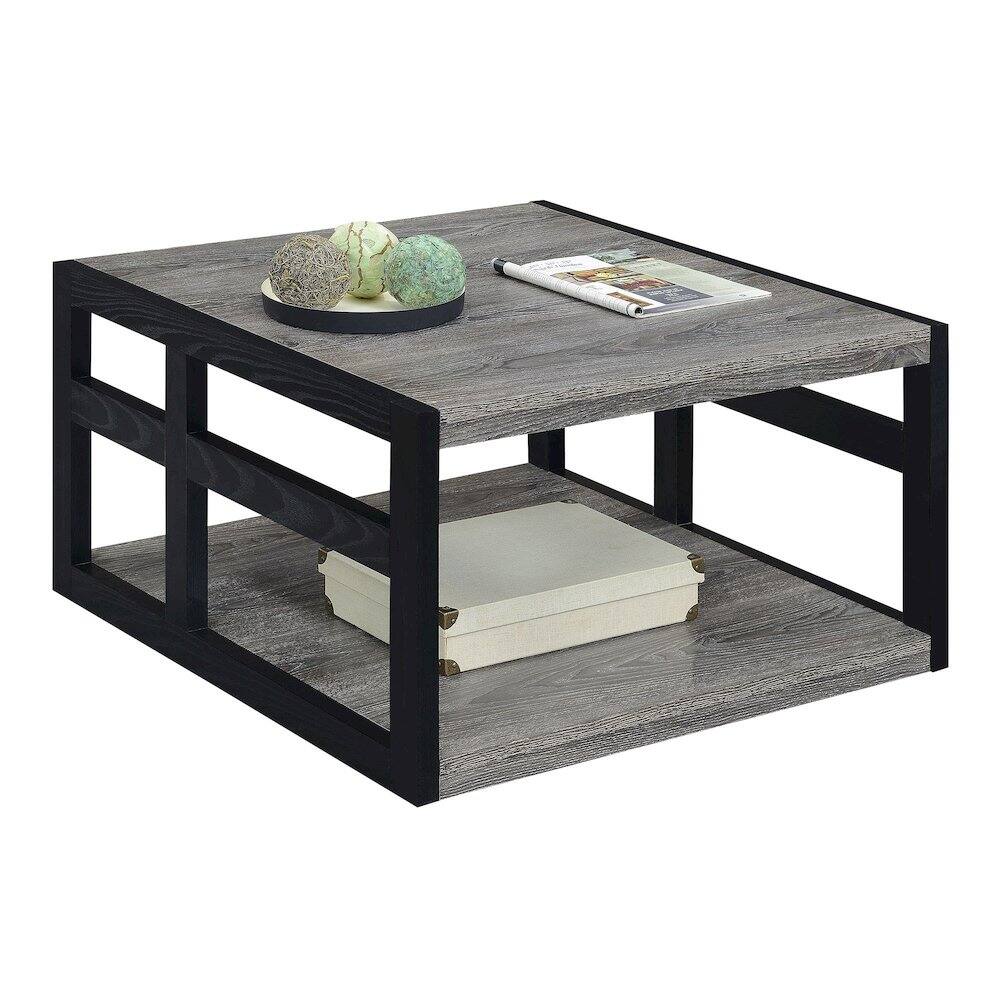 Angle. Convenience Concepts - Monterey Square Coffee Table with Shelf - Weathered Gray/Black.