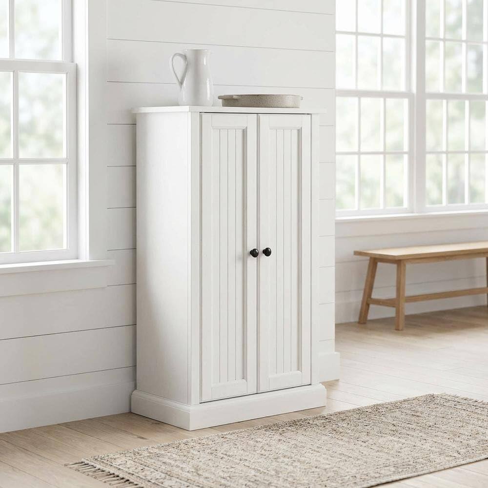 Angle. FurniFact - White Seaside Accent Cabinet with Anti-Tip Hardware and Sturdy Build - White.