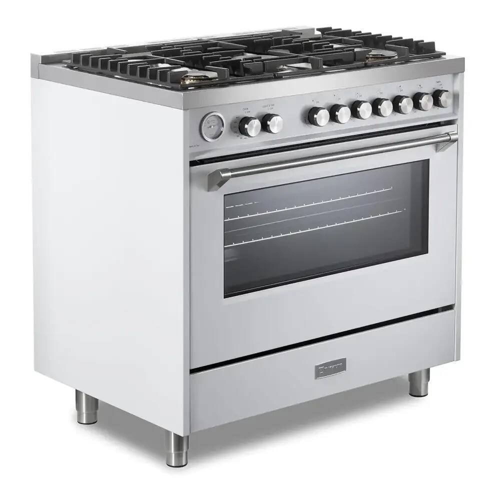 Alt View 4. Verona - Verona Ultima 36" Gas Range with 5 Sealed Burners in White - White.