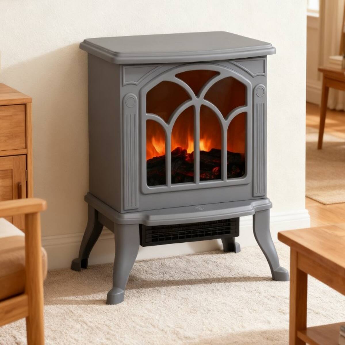 Alt View 5. Loheer - Loheer Freestanding Electric Fireplace Stove Retro Grey 1500W - Gray.