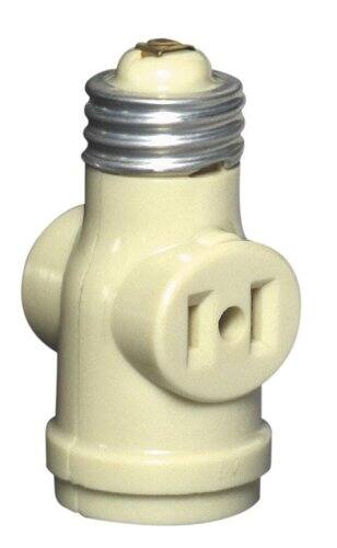 Angle. Leviton - Keyless Socket Adapter with 2 Outlets 660W 125V Medium Base Model 1403-I - Ivory.