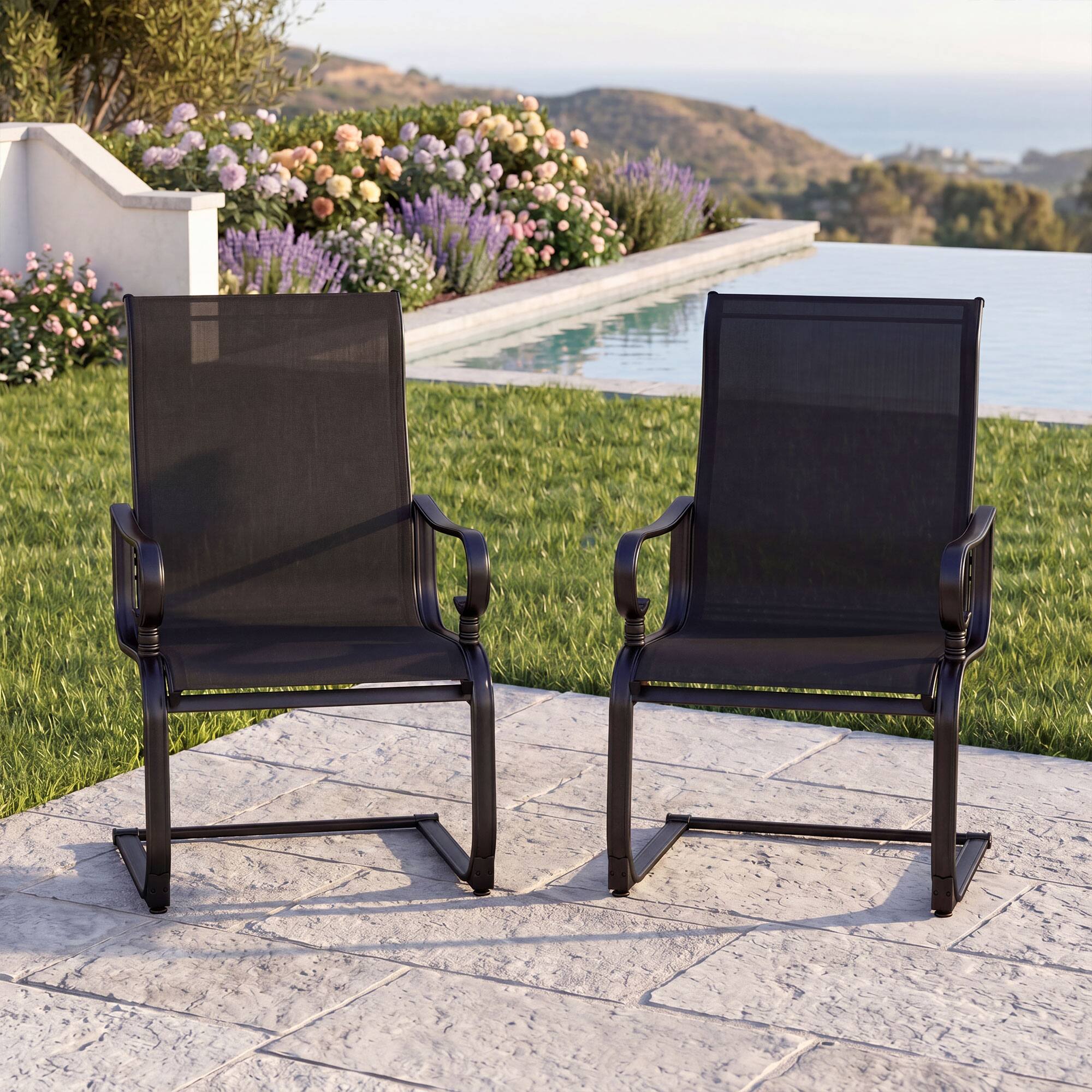 Alt View 4. Gymax - Gymax 4PCS Outdoor Dining Chairs Patio C-Spring Motion w/ Cozy & Breathable Seat Fabric Black - Black.