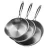 VEVOR - Tri-Ply Stainless Steel Frying Pan Set, 3 Sizes (8, 10, 12 in), Skillet with Heat-Resistant Handle, Versatile Cookware - Silver