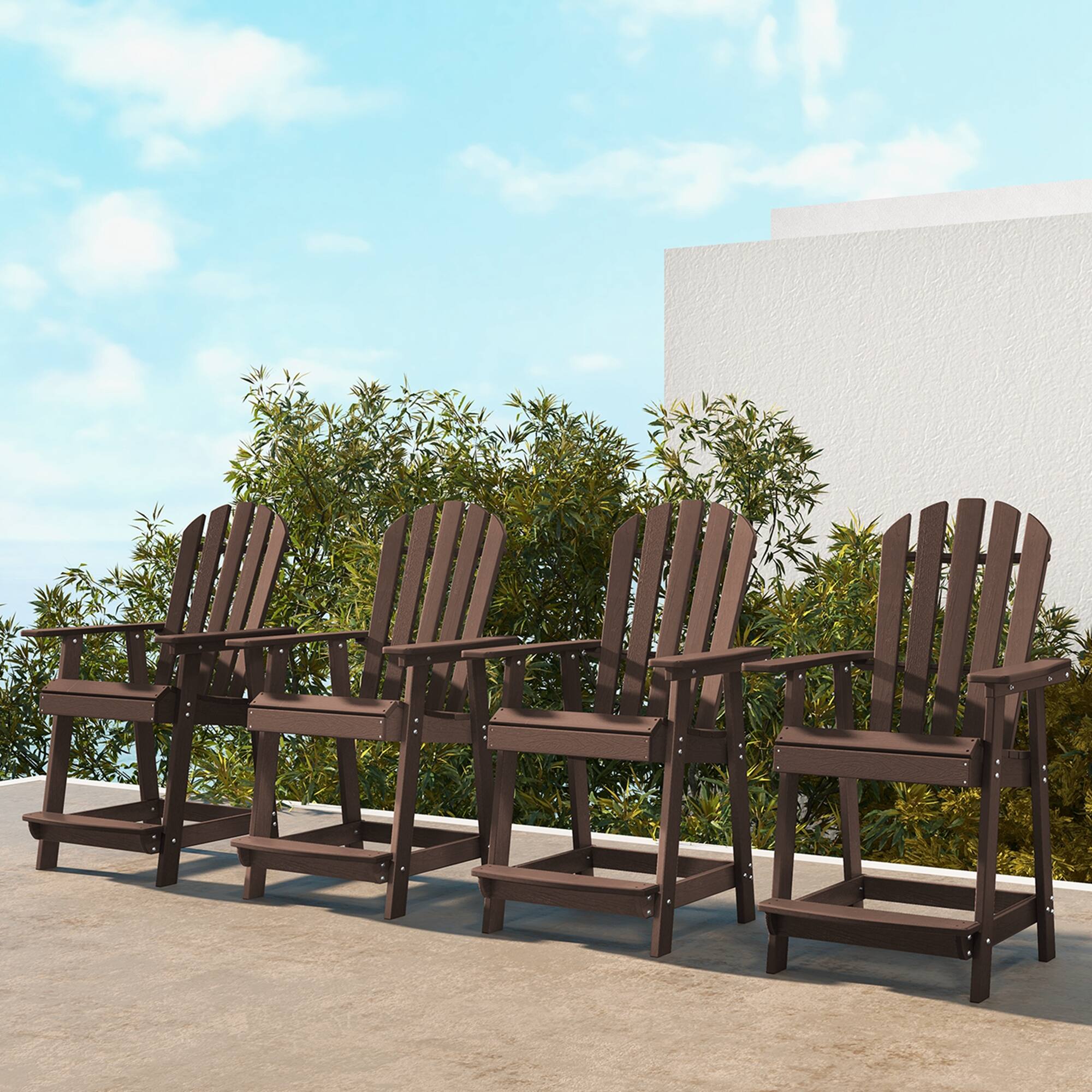 Alt View 2. Costway - 4 PCS Tall Bar Stool HDPE Patio Chair with Armrest Footrest Home Indoor Outdoor - Brown.