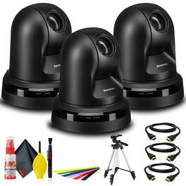 Panasonic - AW-HE38K 22x Zoom PTZ Camera with HDMI Output (AW-HE38HKPJ) + Full-Size Tripod + Deluxe Cleaning Set + - Black