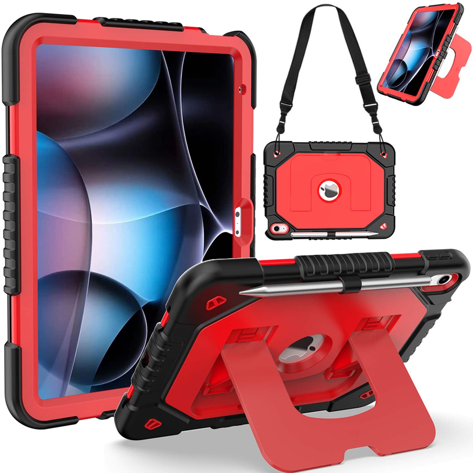 "UUCOVER - for iPad A16 11-inch 2025 / iPad 10th Gen 10.9"" 2022 Shockproof Silicone + PC Case Kickstand Cover with Shoulder Strap - Red" price history on PriceWatchPro