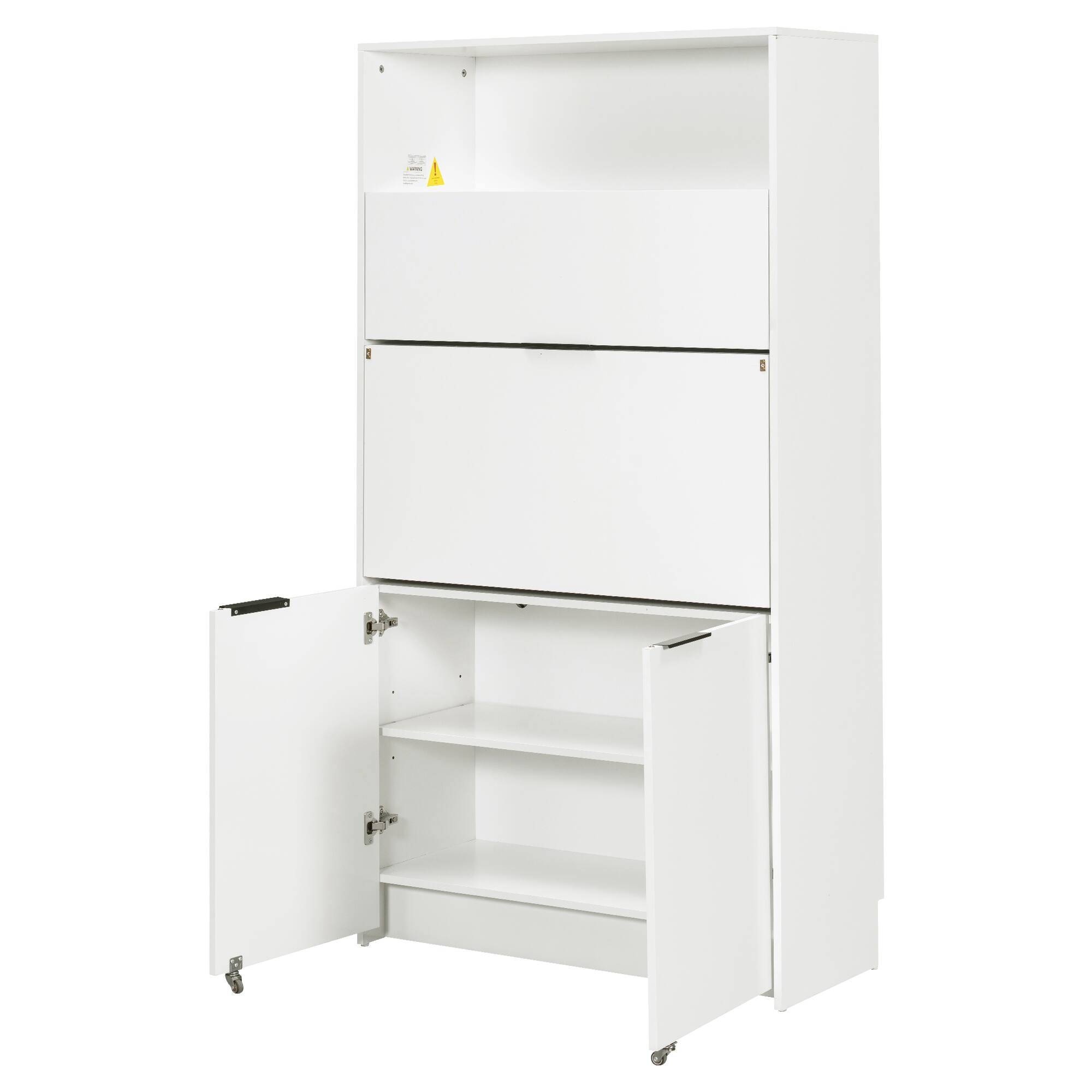 Alt View 6. Forest'nSky - 69" Tall Kitchen Pantry Cabinet with Hutch, Foldable Workstation & Power Outlet,White - White.