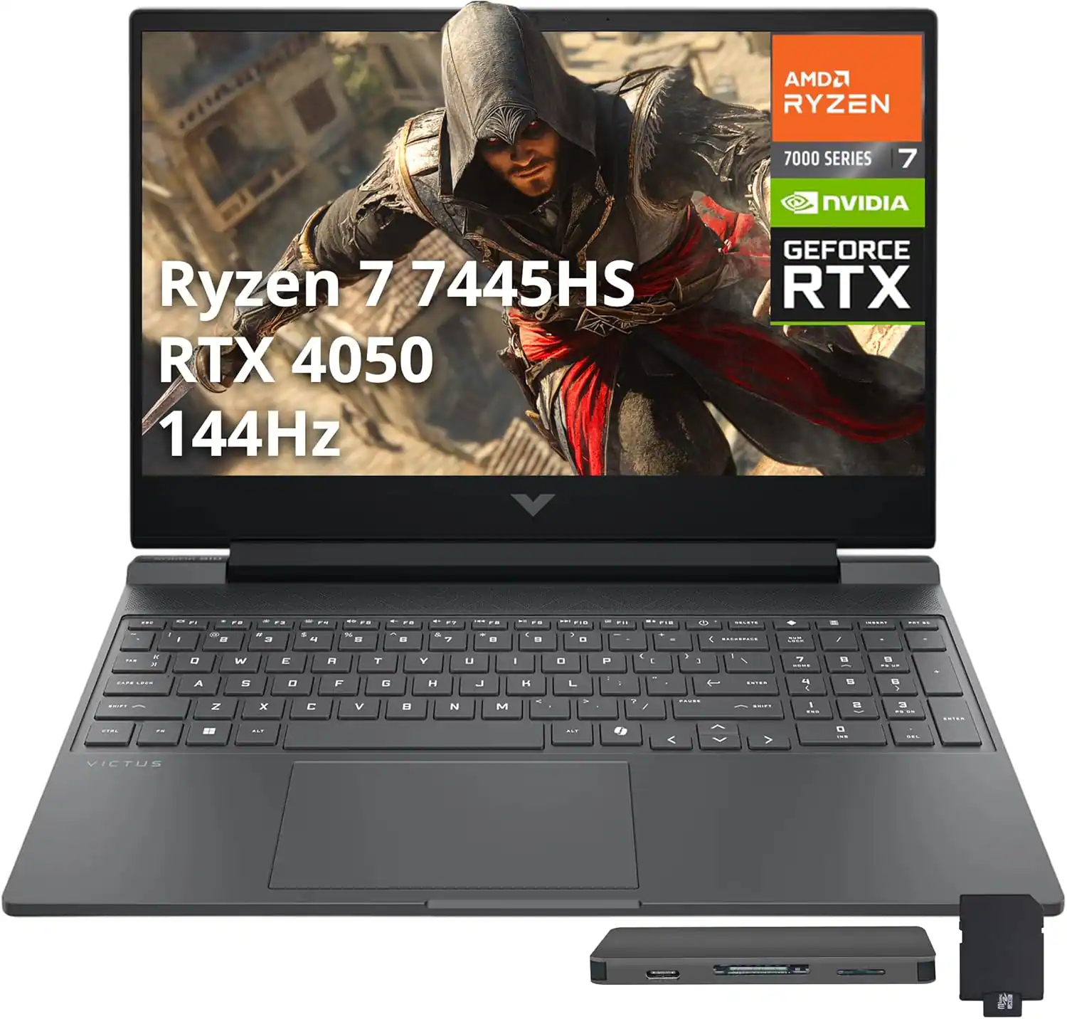 HP - Victus 15.6" Gaming Laptop,AMD Ryzen 7 7445HS,GeForce RTX 4050,16GB DDR5,1TB SSD+1TB Dock Set,Win 11 Pro - Mica Silver