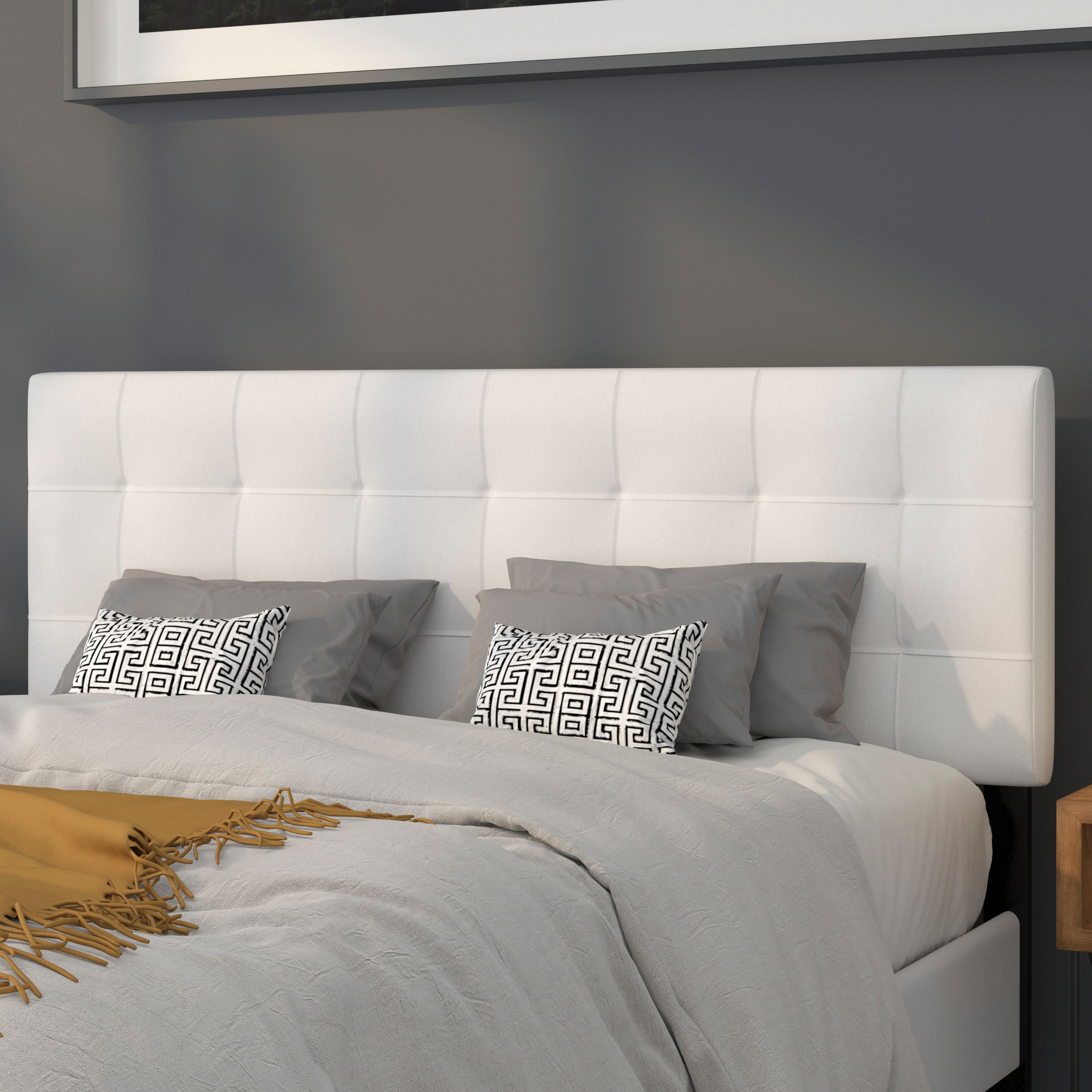 Emma + Oliver - Quilted Tufted Upholstered Headboard - White