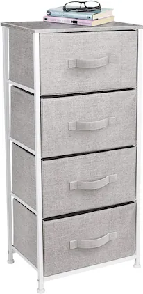 Sorbus - Nightstand with 4 Drawers, Bedside Furniture & Night Stand Dresser with Steel Frame, Wood Top, Fabric Bins - Gray