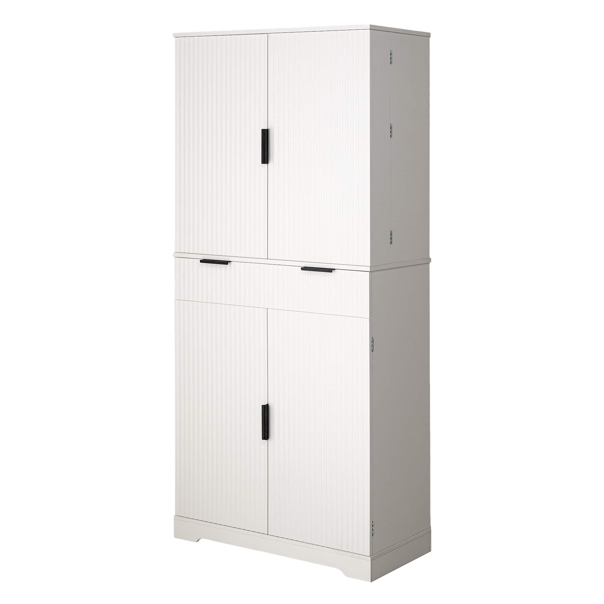 Dexmalle - Dexmalle-72" Fluted Freestanding Kitchen Storage Cabinet with Adjustable Shelves - White