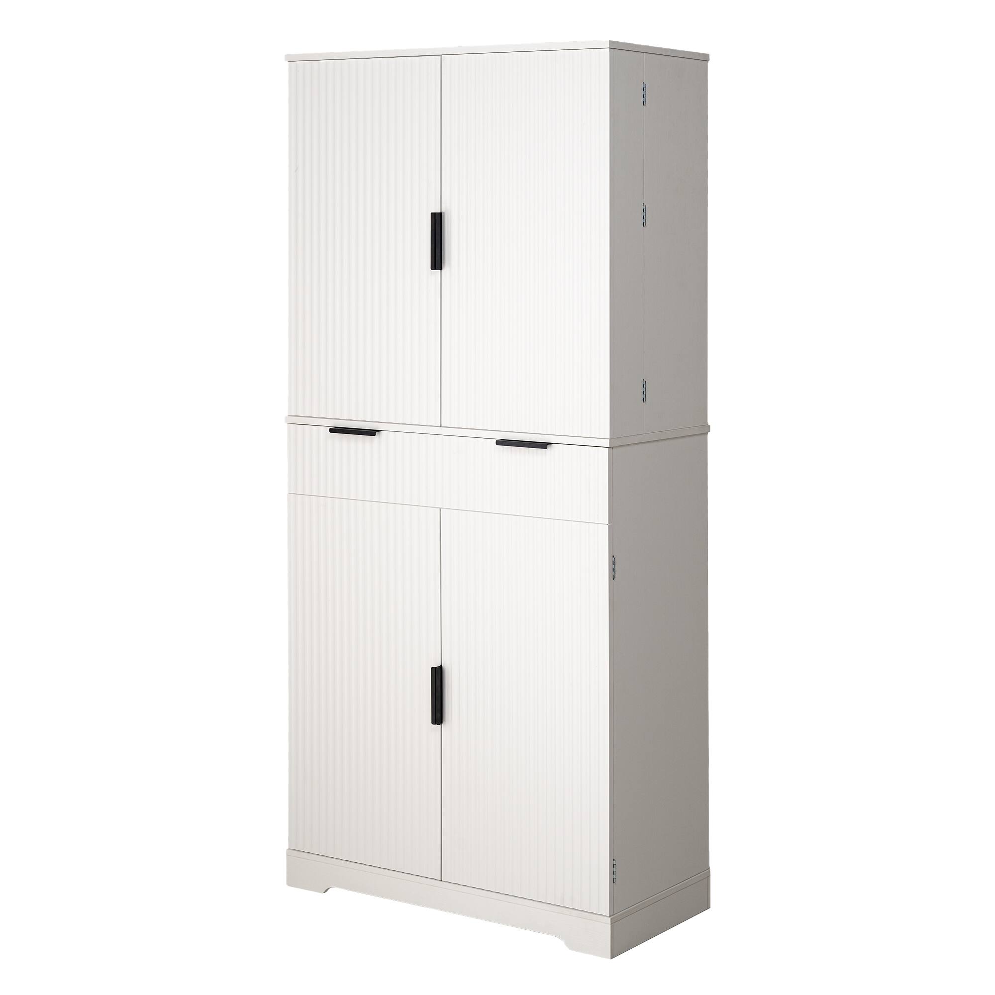 Dexmalle - Dexmalle-72" Fluted Freestanding Kitchen Storage Cabinet with Adjustable Shelves - White