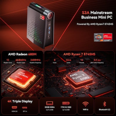 ACEMAGIC S3A Mini Gaming PC, AMD Ryzen 7 8745HS (8C/16T,up to 4.90 ACEMAGIC S3A Mini Gaming PC, AMD Ryzen 7 8745HS (8C/16T,up to 4.90