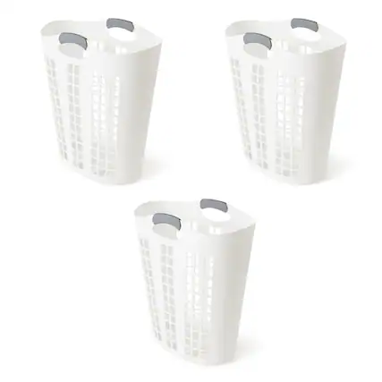 Front. Gracious Living - Gracious Living Easy Carry Flex 87 L Plastic Laundry Hamper, White (3 Pack) - White.