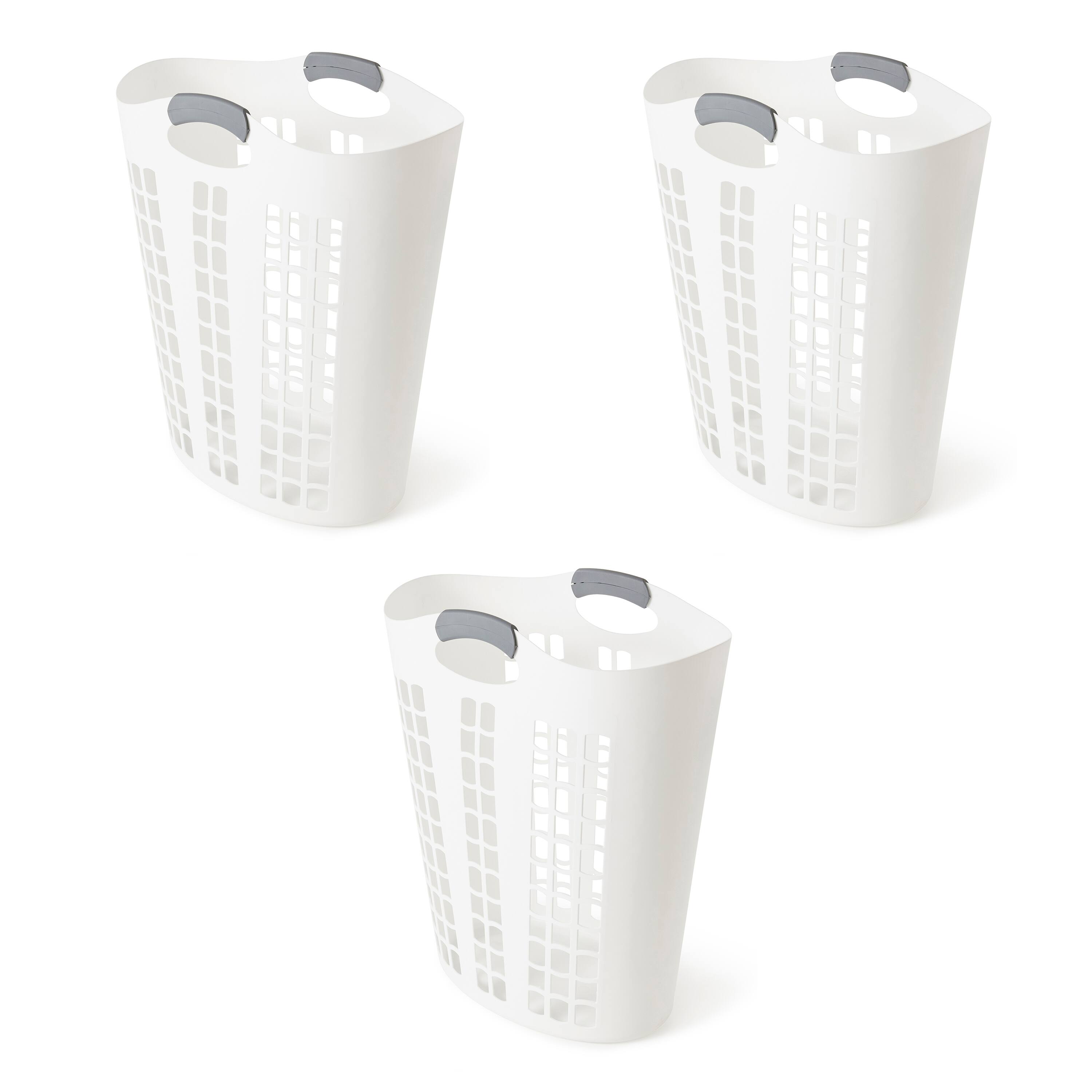 Gracious Living - Easy Carry Flex 87 L Plastic Laundry Hamper, (3 Pack) - White