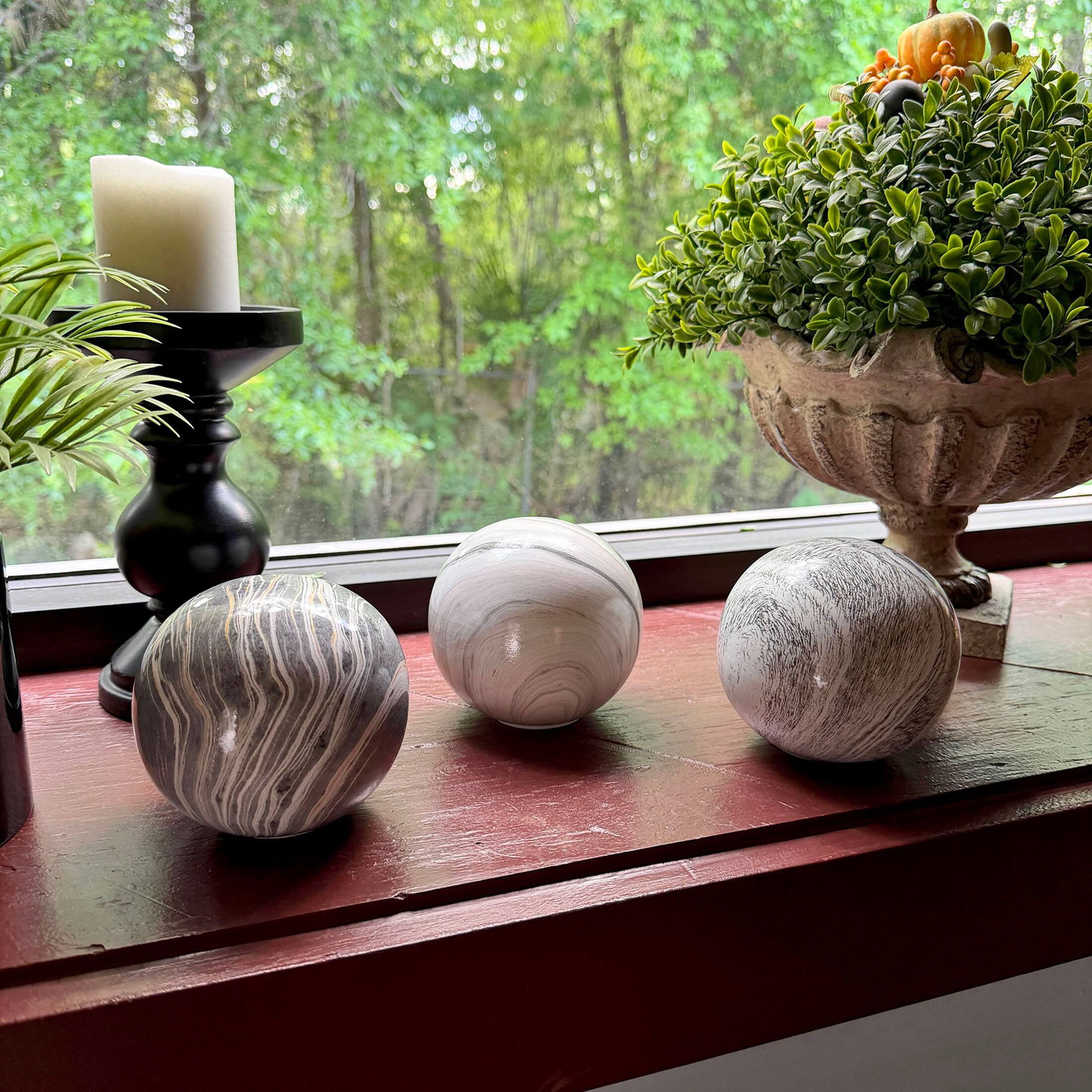 Alt View 5. Things2Die4 - Decorative Orb Set of 3 Grey Marbled Ceramic Spheres 4 in Tabletop Decor - Grey.
