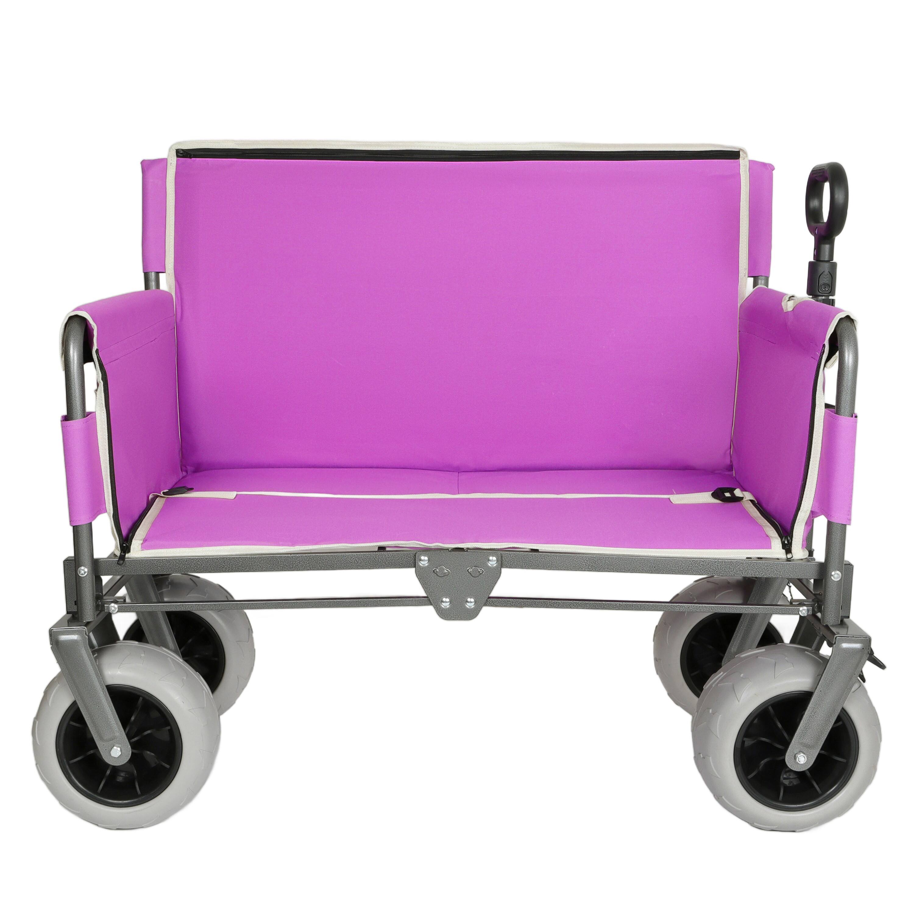 Angle. Mondawe - 3-in-1 500lbs Convertible Folding Wagon Utility Carts - Bench Seat w/ 180L Capacity, All-Terrain Wheels - Purple.