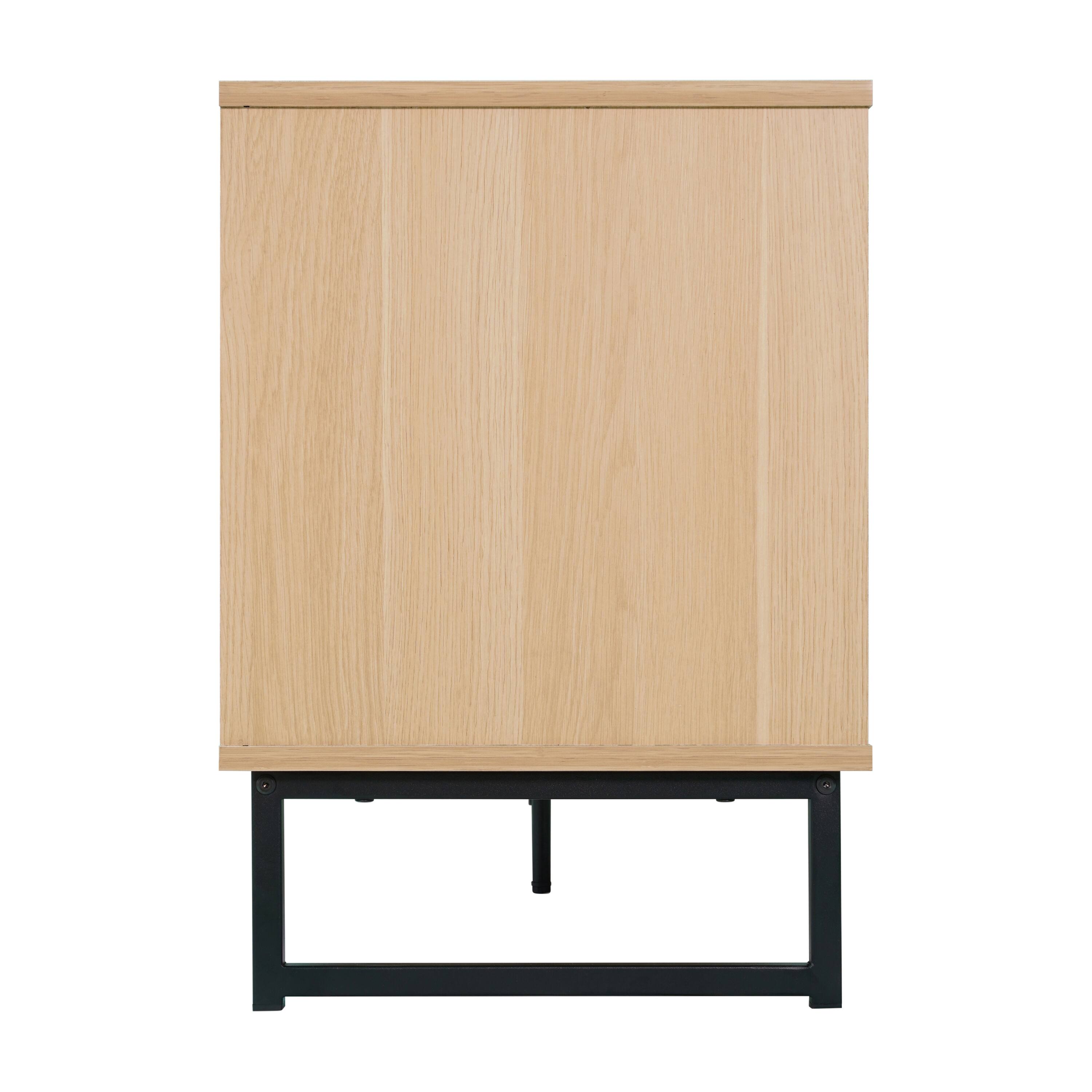 Left. Flash Furniture - Malaki Mid-Century Modern 65 Inch TV Stand with 2 Rattan Soft Close Doors and Fixed Center Shelf, TV Stand for up to 70" - Brown.