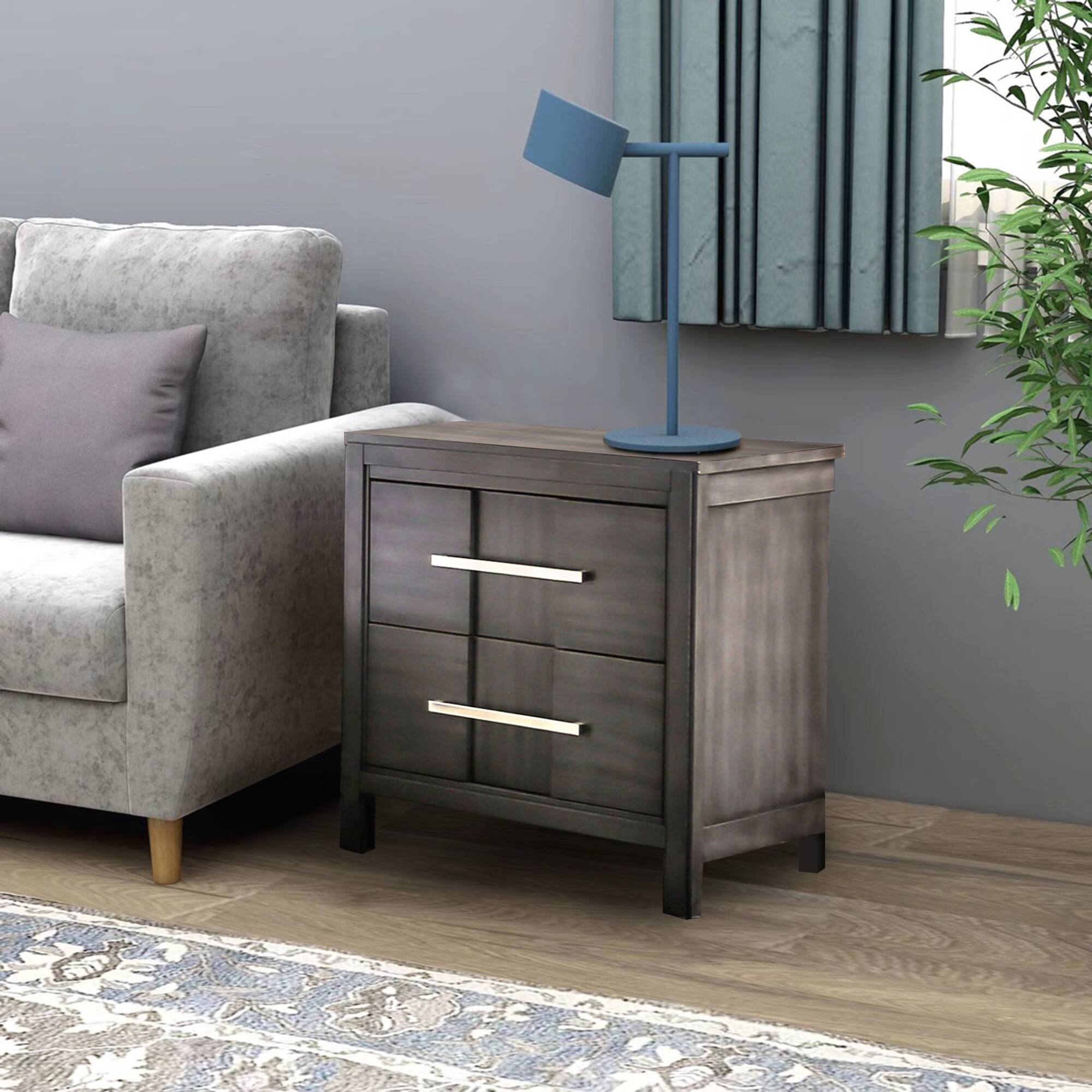 Left. Vaczon - Solid Wood Nightstand with Wood Veneer, Soft Felt-Lined Drawer, and Silent Ball Bearing Glides for Bedroom - Gray.