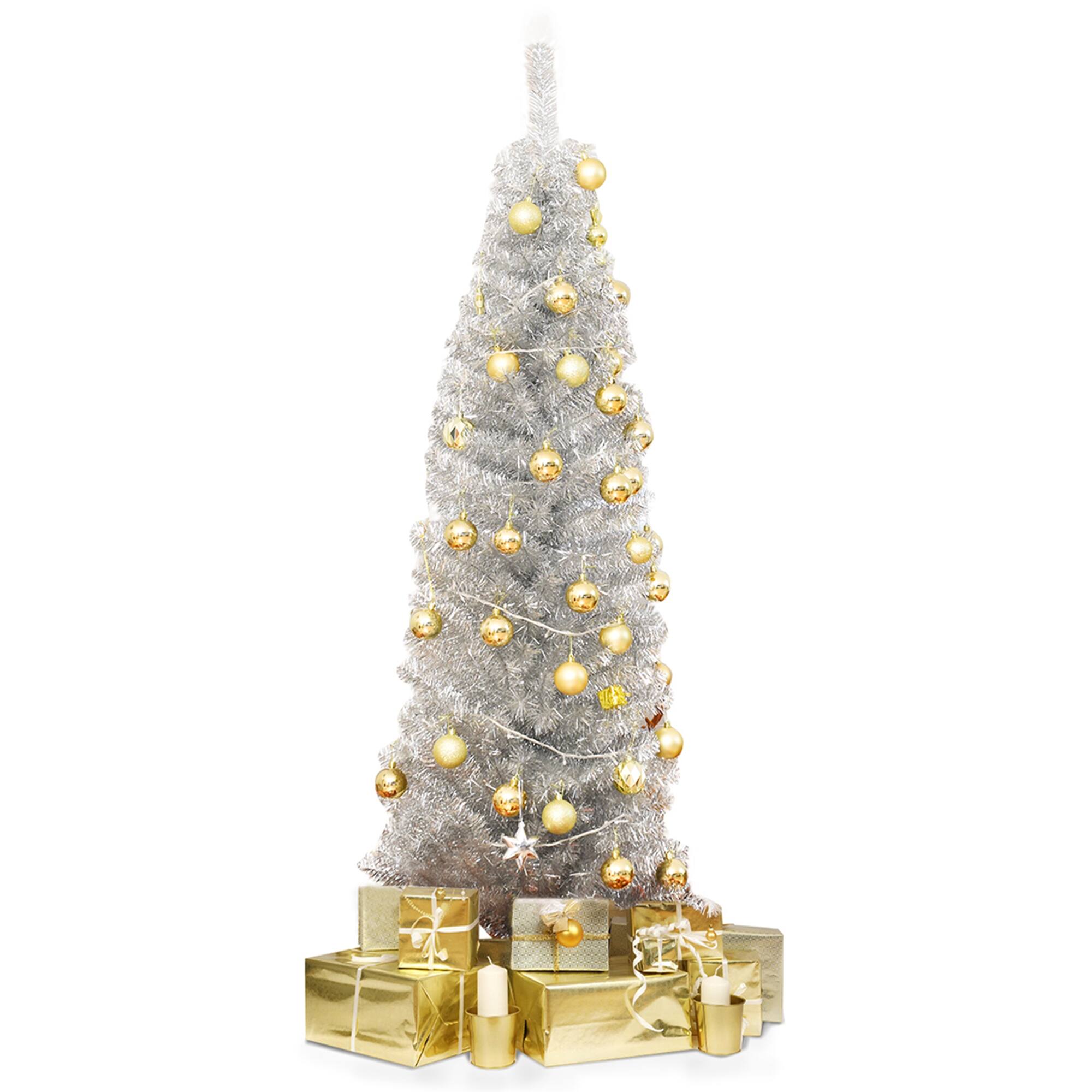 Alt View 18. Costway - 6FT Tinsel Tree Unlit Slim Pencil Christmas Tree Metal - Silver.