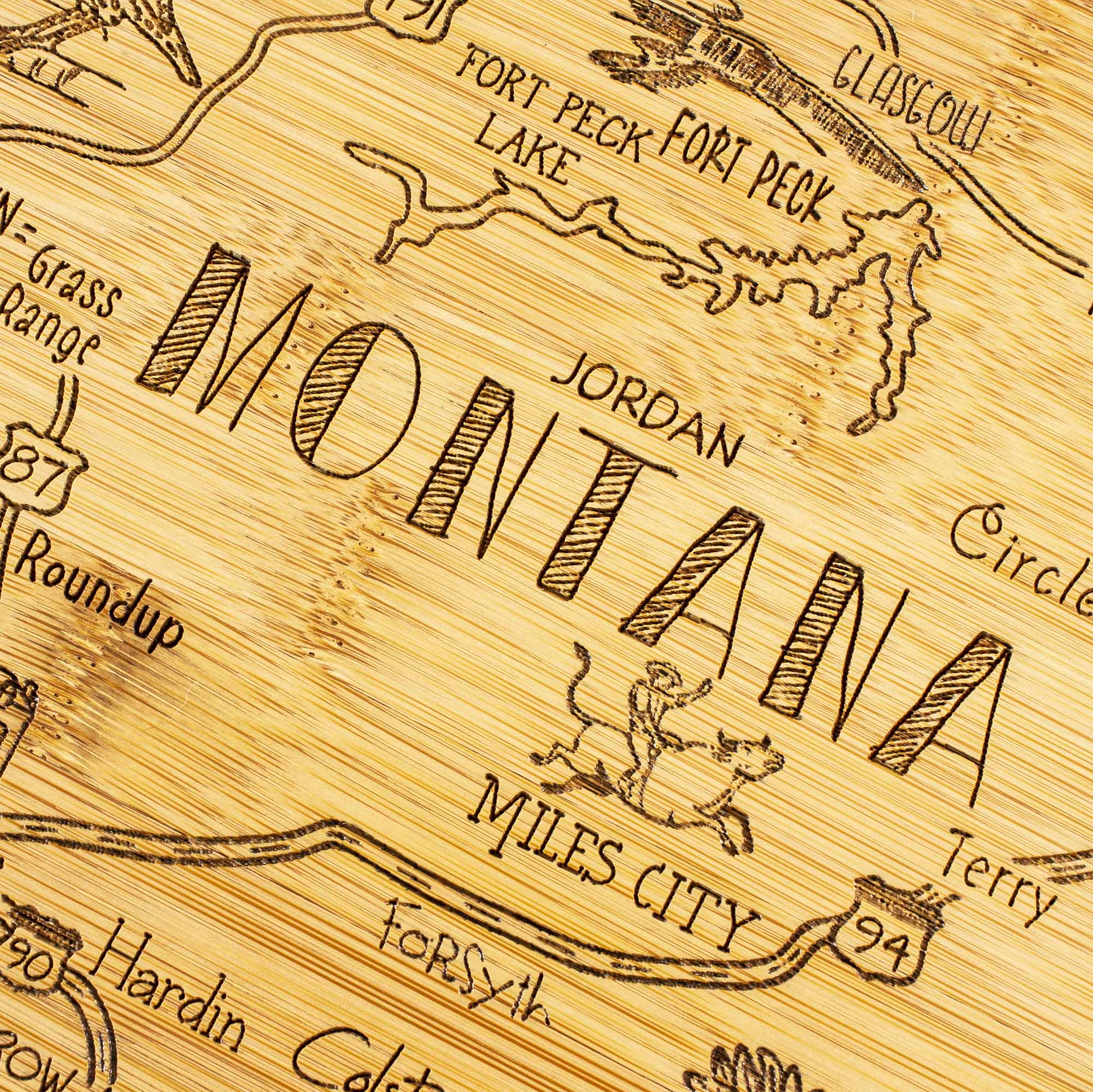 2 FORT GLASGOW GL LAKE PECK FORT NE PECK = Grass Range 87 JORDAN 29 Roundup Circle MILES CITY Terry OPF Forsyth 94 Hardin ROW C MM

Corrected and grouped text:

2 FORT GLASGOW  
GL LAKE PECK  
FORT NE PECK = Grass Range 87  
JORDAN 29  
Roundup  
Circle  
MILES CITY  
Terry  
OPF  
Forsyth 94  
Hardin  
ROW  
C MM