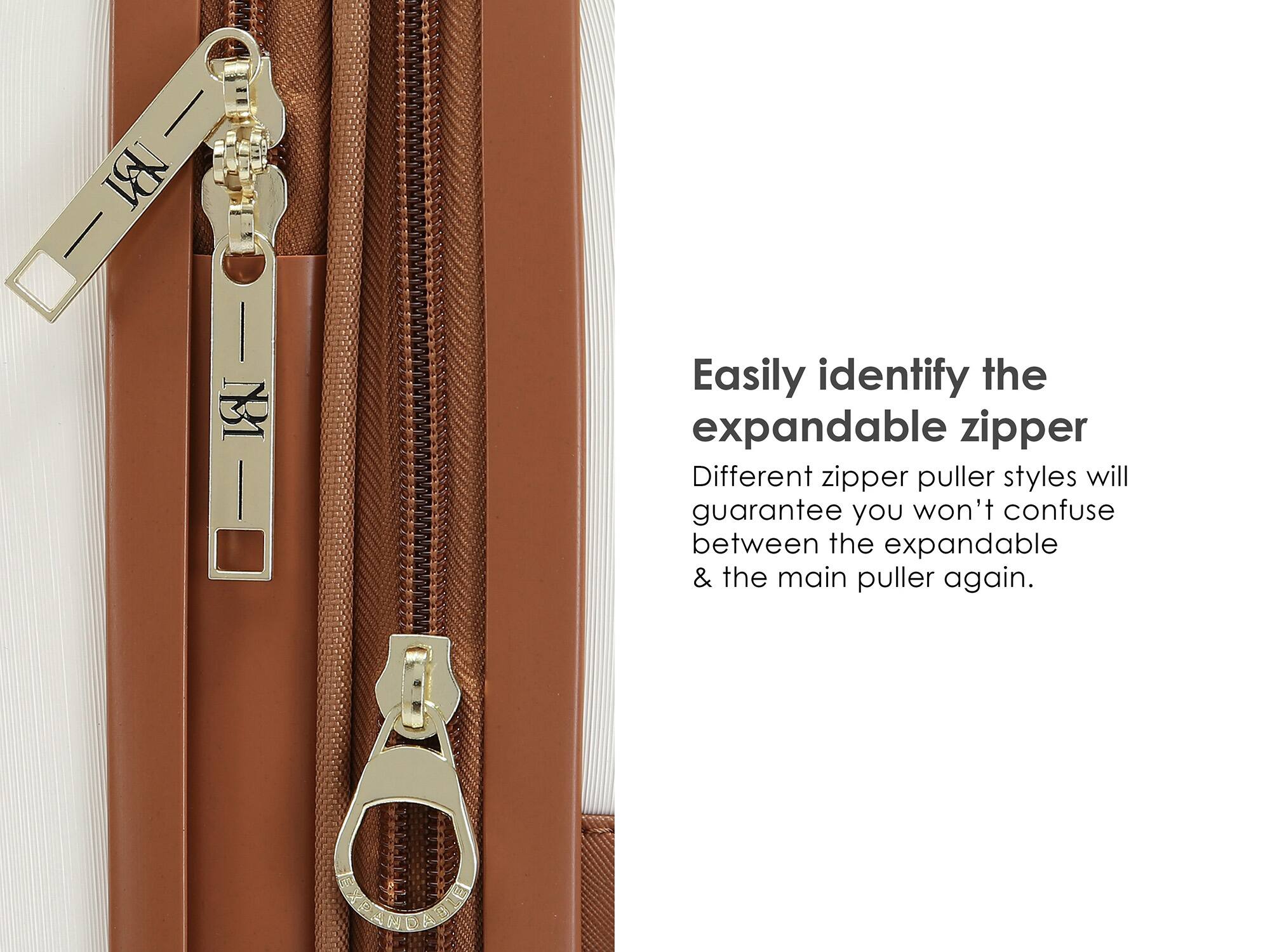 B | -BII Easily identify the expandable zipper Different zipper puller styles will guarantee you won't confuse between the expandable & the main puller again. AWGADIA