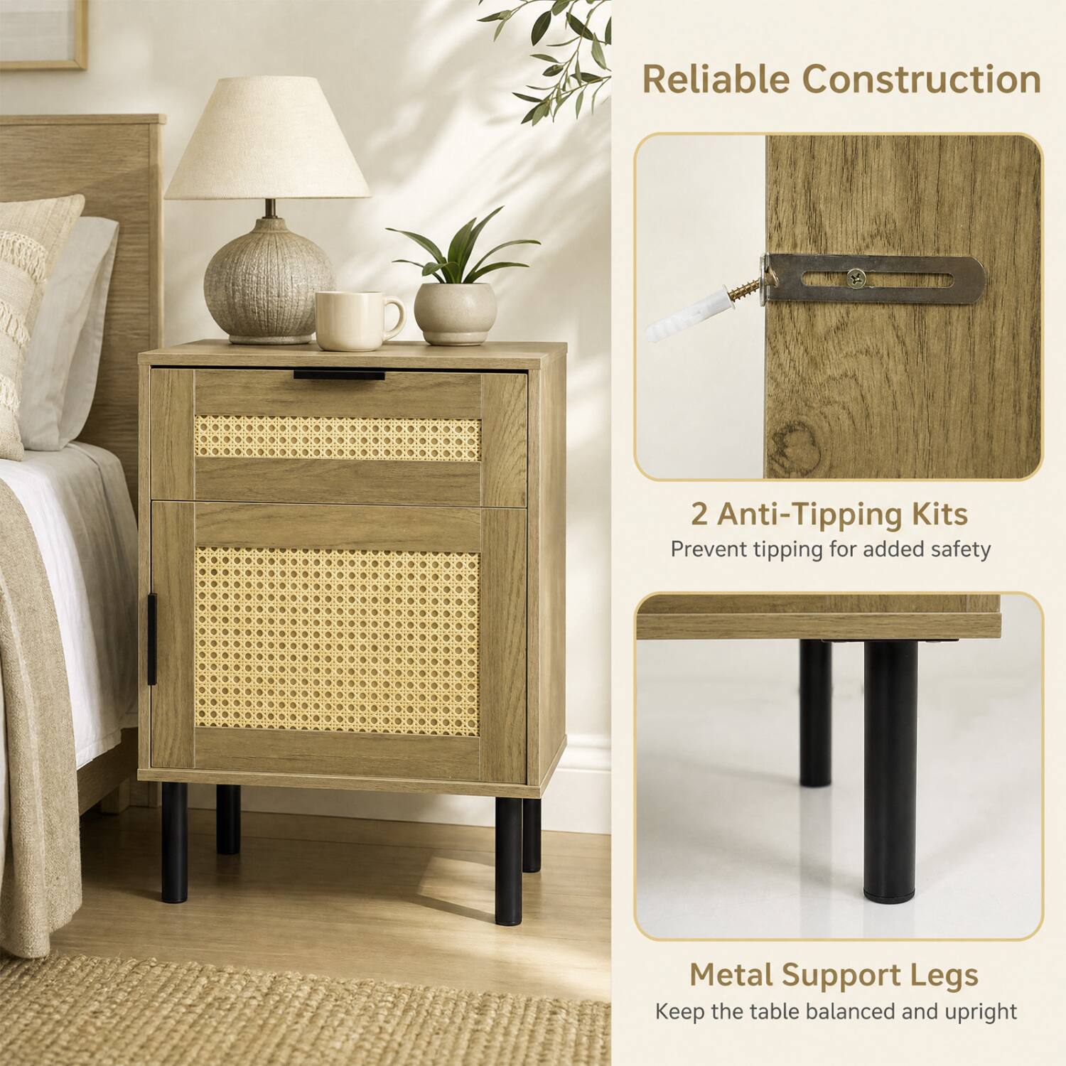 Reliable Construction

2 Anti-Tipping Kits
Prevent tipping for added safety

Metal Support Legs
Keep the table balanced and upright