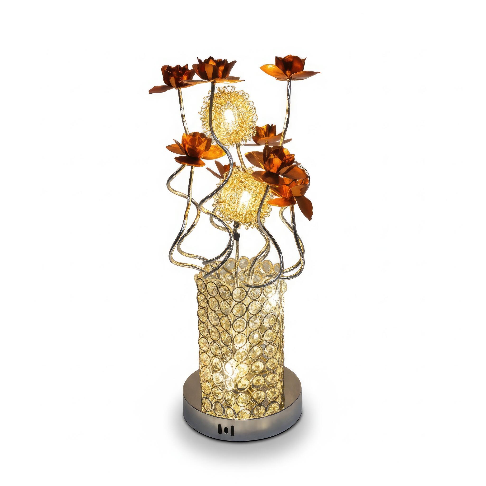 Angle. FC Design - 24"H Gold Textured Vase w/ Artistic Coral Floral Stem Table Lamp.