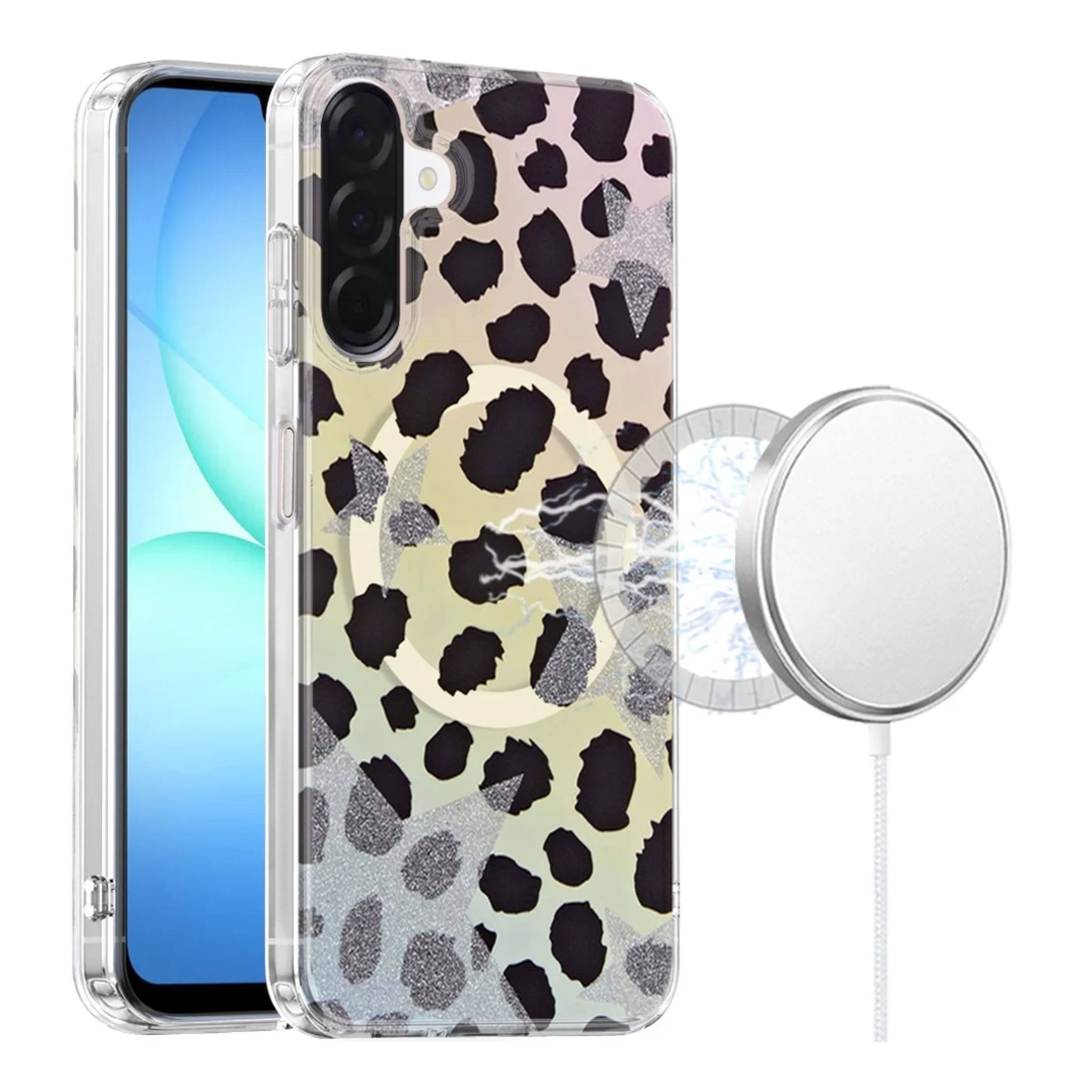 Angle. Kitcheniva - IMD Dual Layer Magnetic Circle Cover Phone Case With Tempered Glass For Samsung Galaxy A17 5G Black White - Black White.