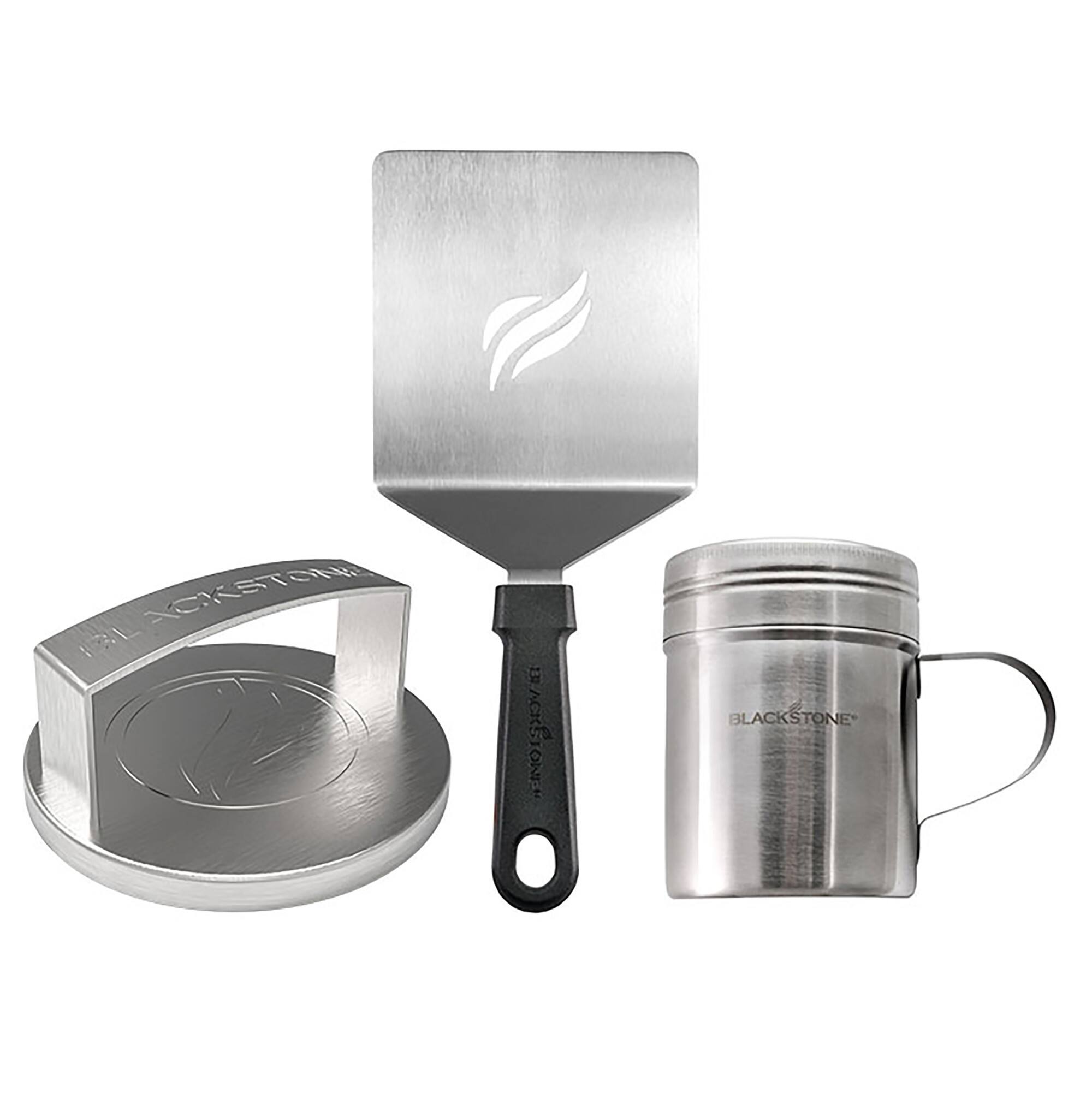 Angle. Blackstone - 3-Piece Professional Grade Hamburger Kit with Round Stainless Steel Burger Press, Spatula and Salt Shaker - Multi.