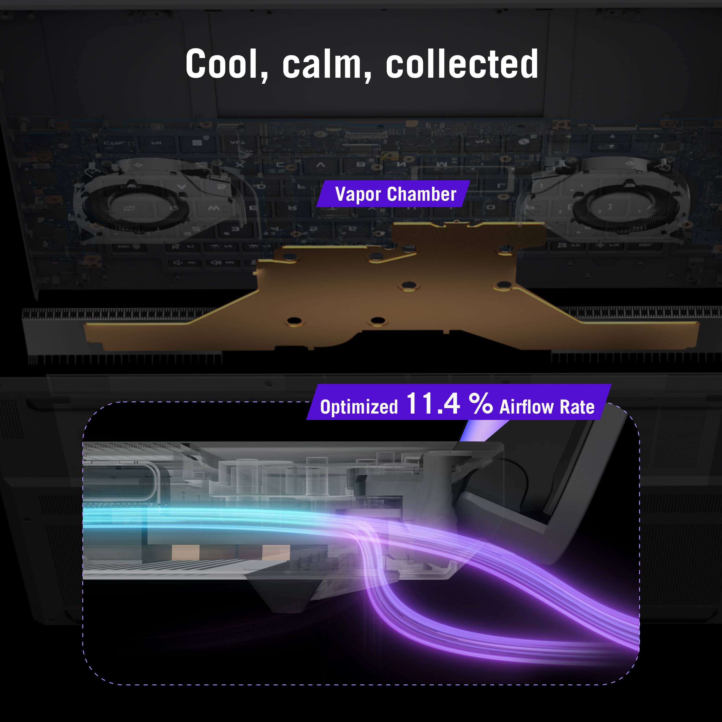Cool, calm, collected

- Vapor Chamber
- Optimized 11.4% Airflow Rate