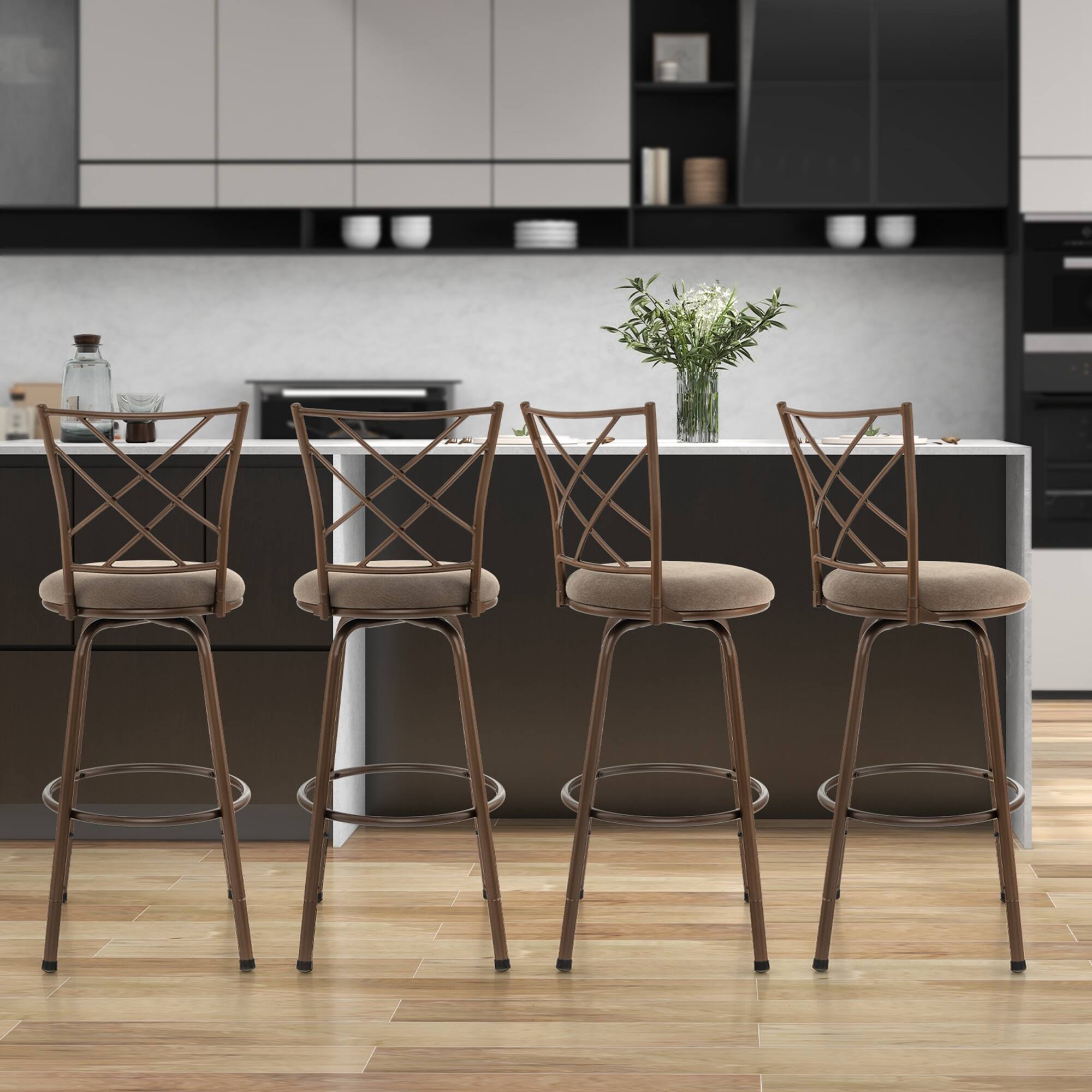 Alt View 4. Costway - Costway Set of 2 24/30 Inch Adjustable Swivel Barstools Metal Dining Chairs - Brown.